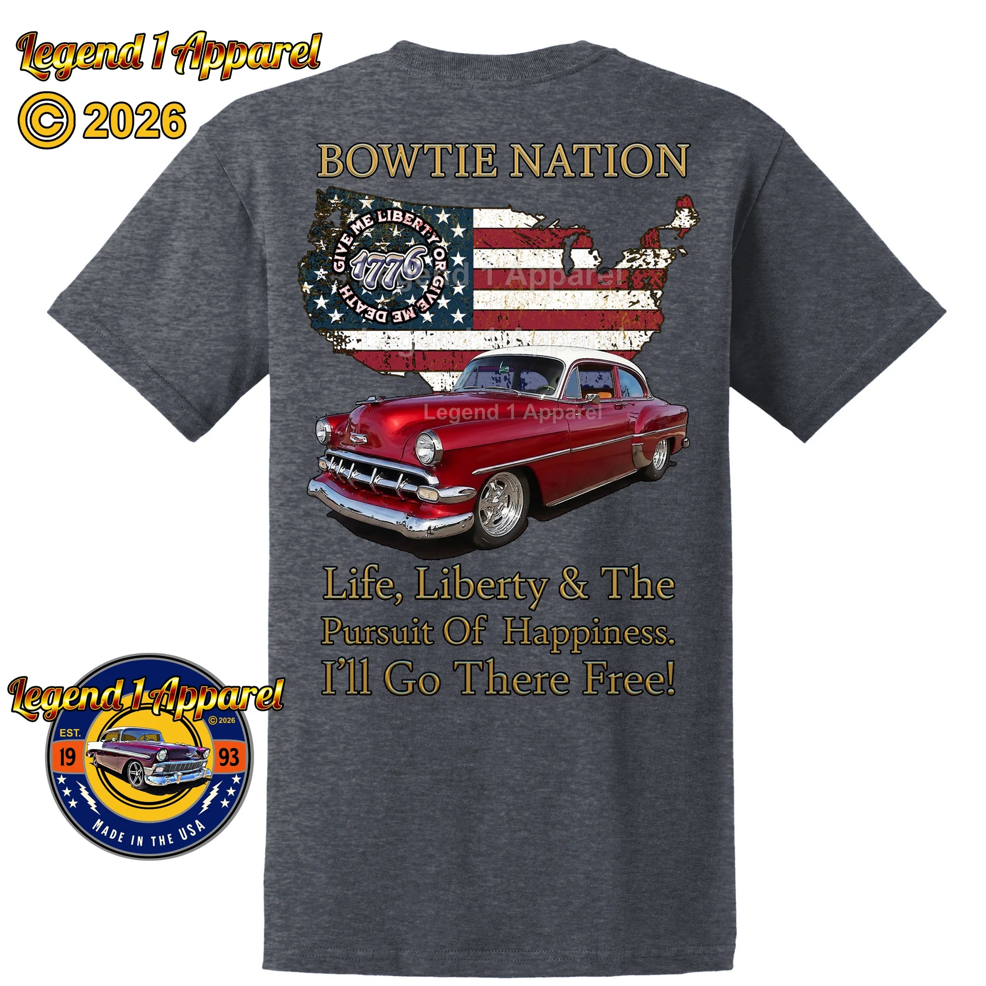 1954 Chevrolet Bel Air Bowtie Nation T-Shirt – 54 Chevy Classic Car Graphic Tee