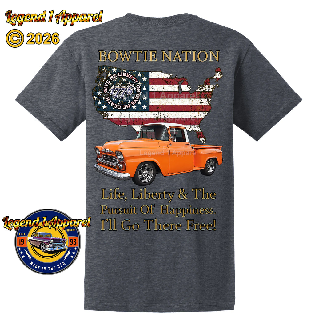1958 Chevrolet Pick Up Truck Bowtie Nation T-Shirt – 58 Chevy Classic Truck Graphic Tee