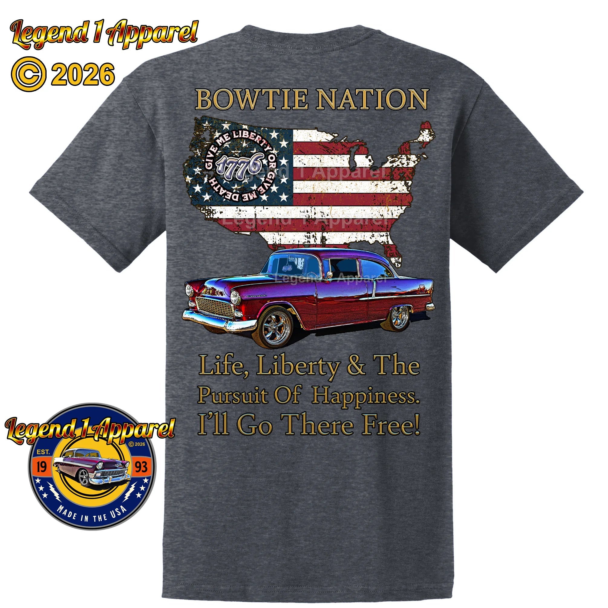 1955 Chevrolet DelRay Bowtie Nation T-Shirt – 55 Chevy Classic Car Graphic Tee