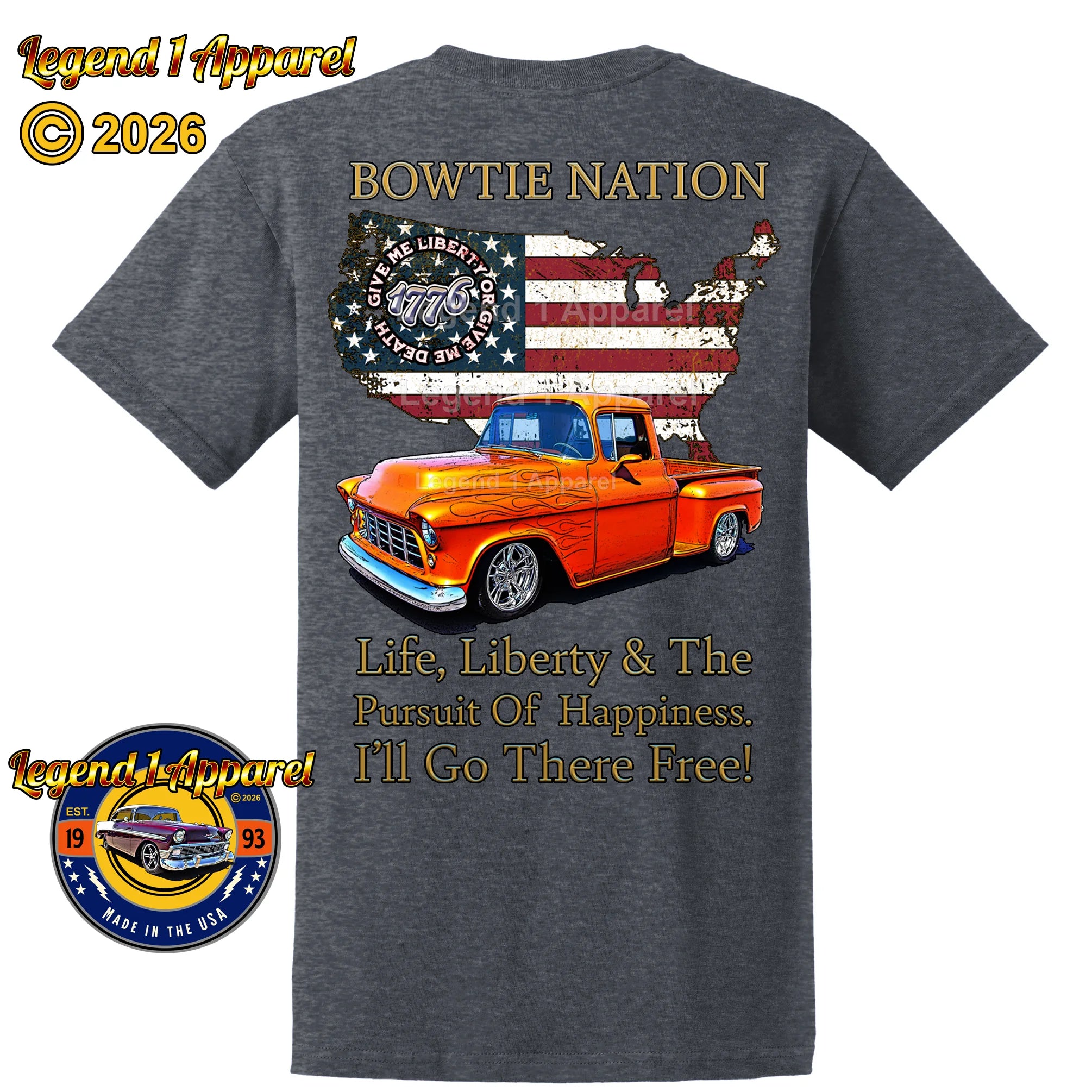 1955 Chevrolet Pick Up Truck Bowtie Nation T-Shirt – 55 Chevy Classic Truck Graphic Tee