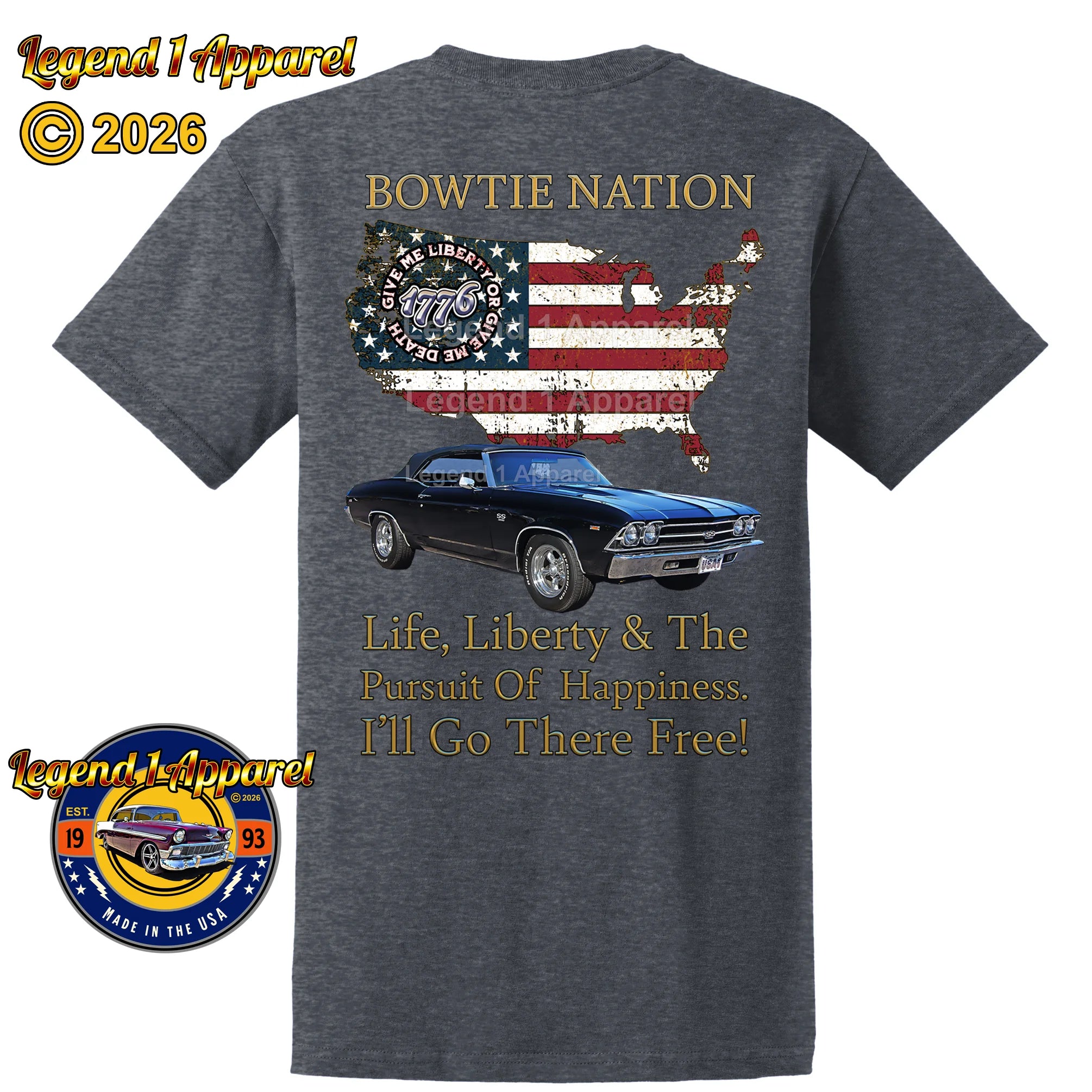 1969 Chevrolet Chevelle Convertible SS Bowtie Nation T-Shirt – 69 Chevy Classic Car Graphic Tee