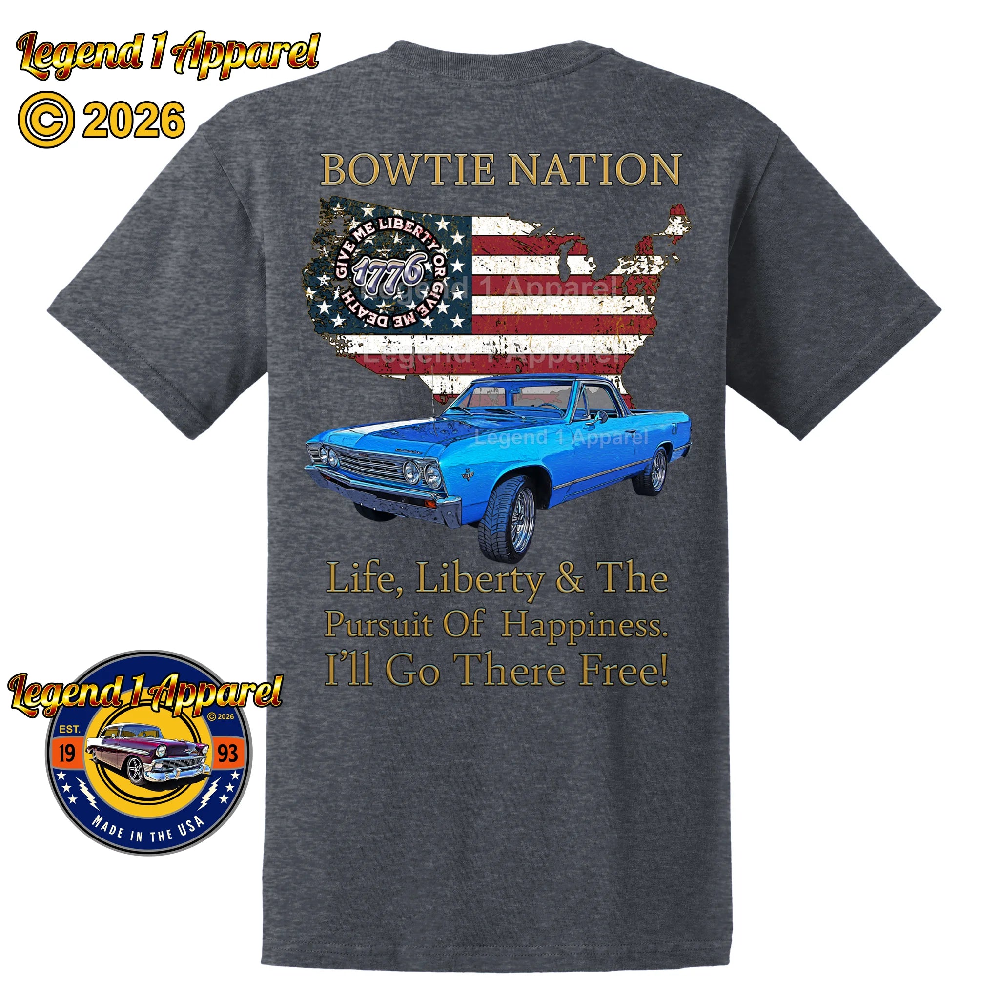 1967 Chevrolet El Camino Bowtie Nation T-Shirt – 67 Chevy Classic Truck Graphic Tee