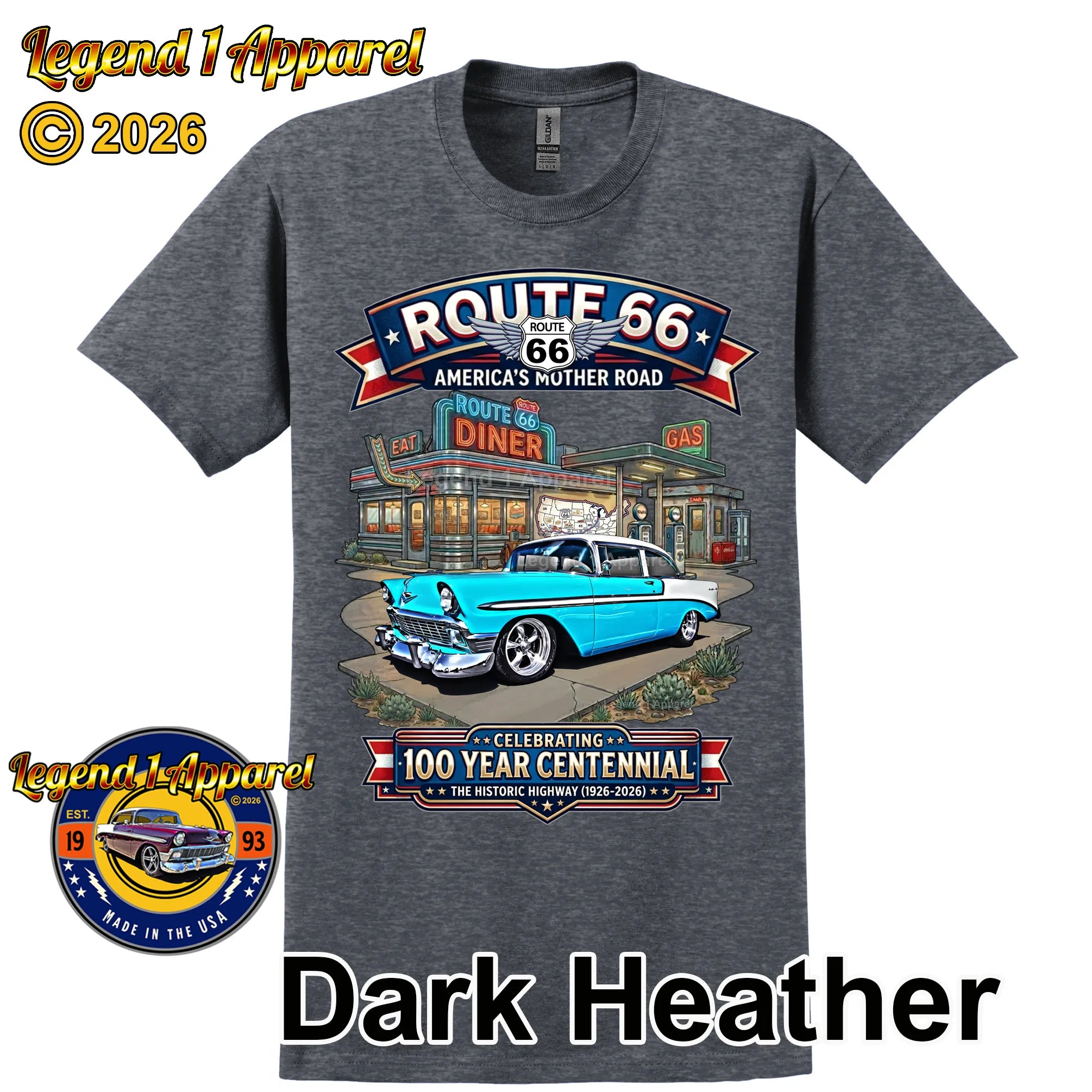 1956 Chevrolet Bel Air Coupe Classic Car Graphic Tee – Route 66 Centennial T-Shirt