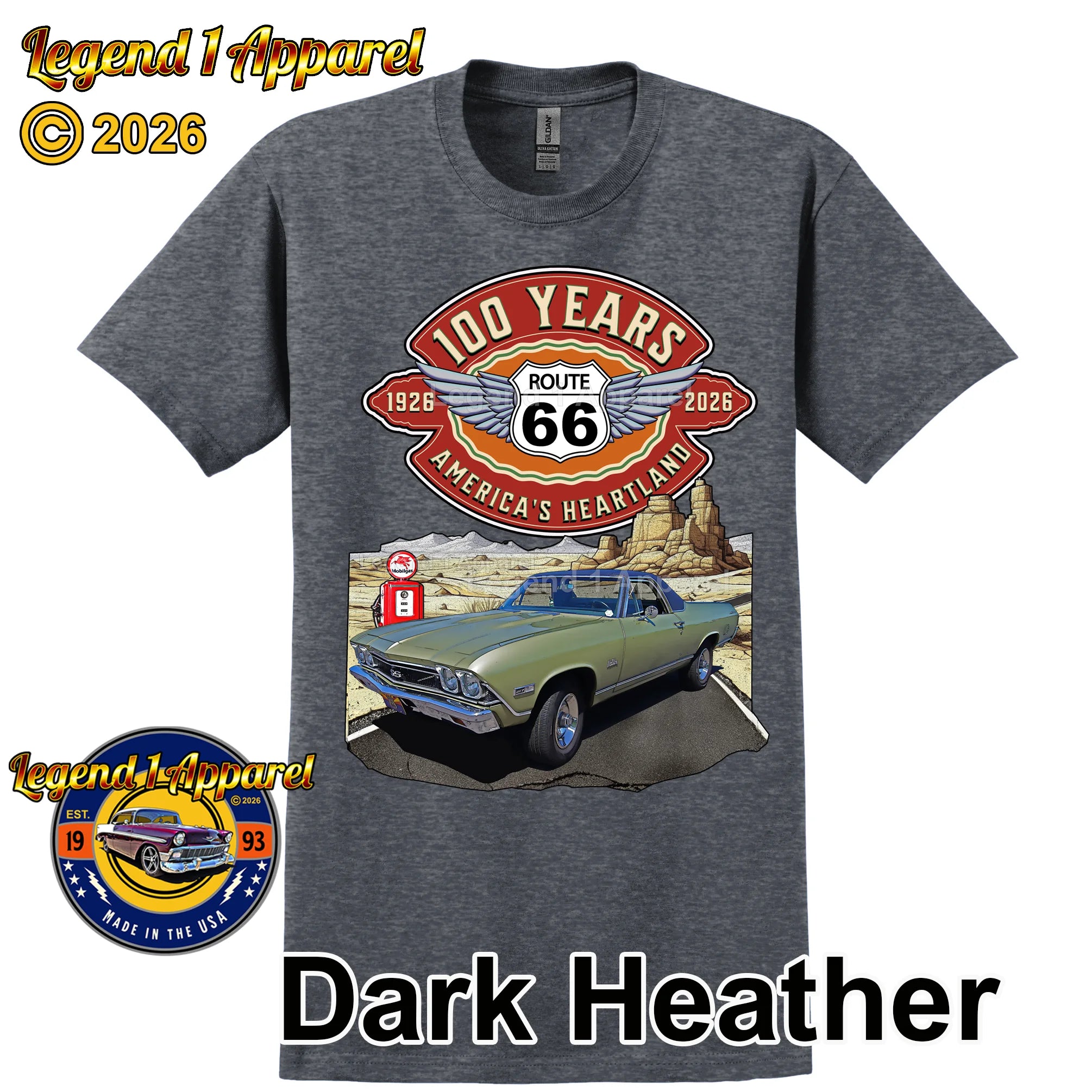 1969 Chevrolet El Camino Classic Truck Graphic Tee – Route 66 100 Years T-Shirt