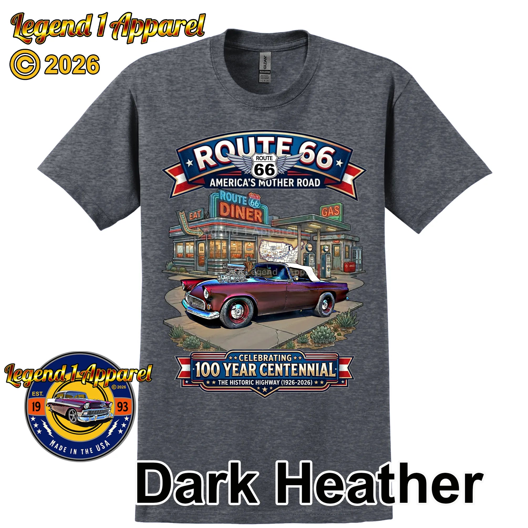 1955 Ford Thunderbird Classic Car Graphic Tee – Route 66 Centennial T-Shirt