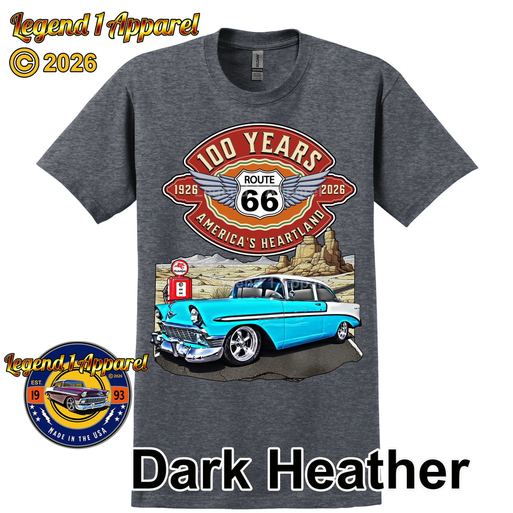 1956 Chevrolet Bel Air Coupe Classic Car Graphic Tee – Route 66 100 Years T-Shirt