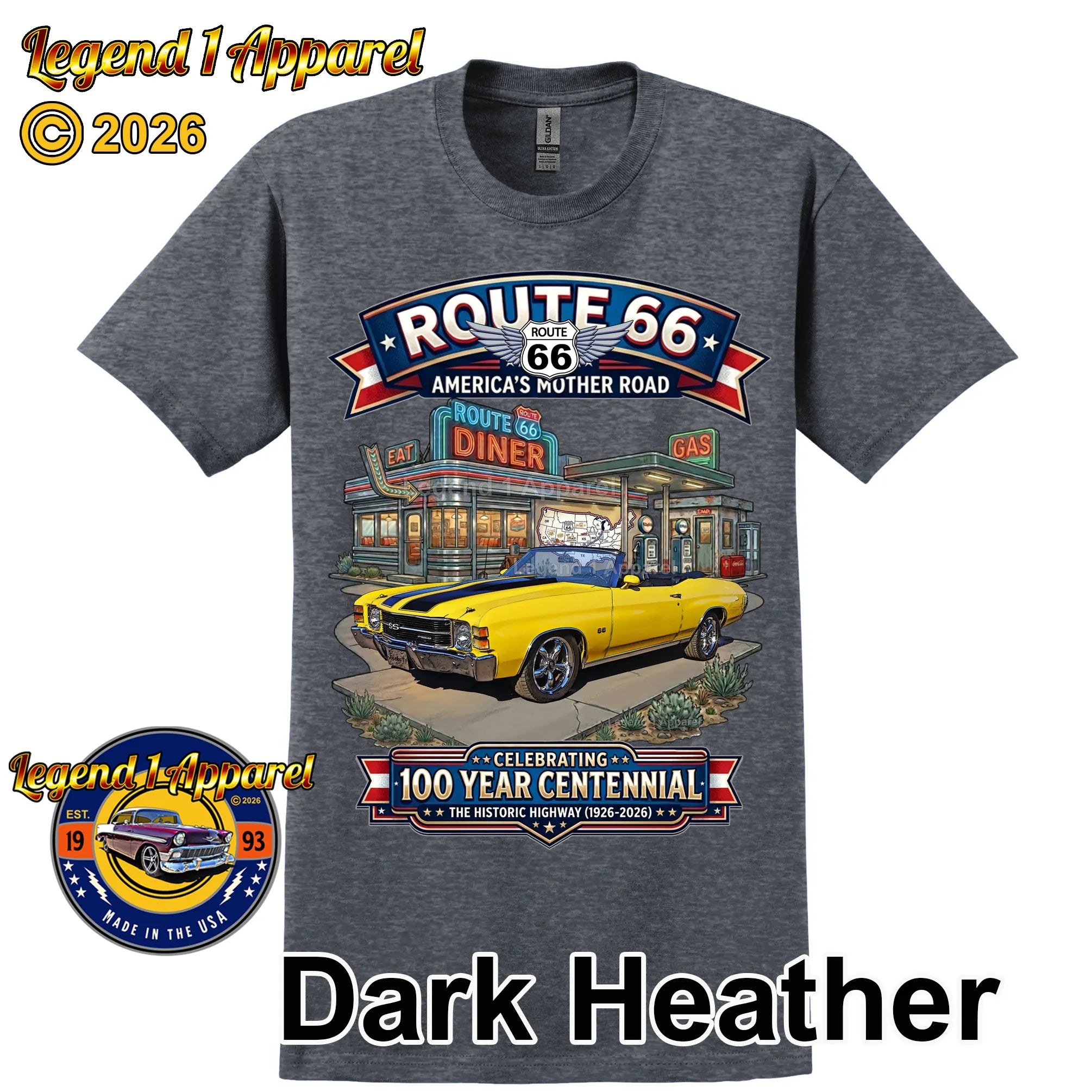 1971 Chevrolet Chevelle SS Classic Car Graphic Tee – Route 66 Centennial T-Shirt