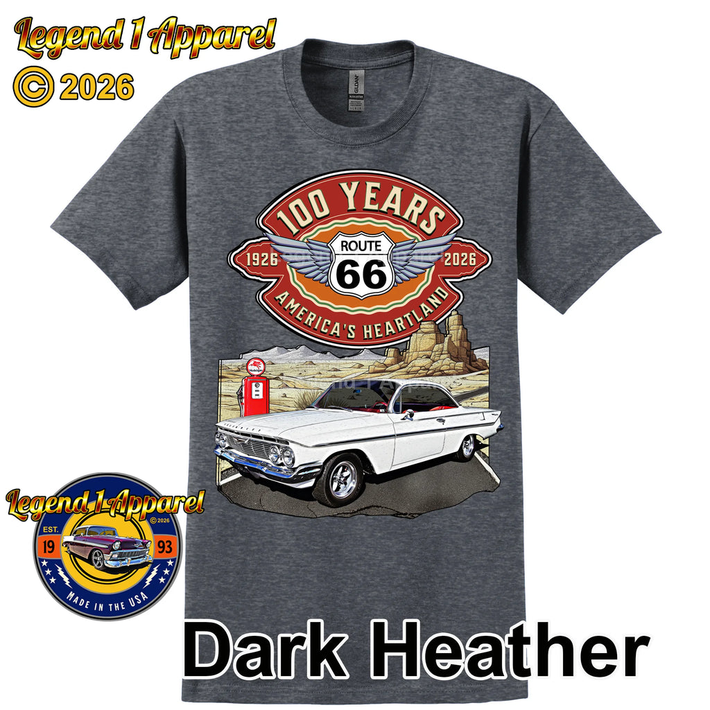 1961 Chevrolet Bel Air Bubble Top Classic Car Graphic Tee – Route 66 100 Years T-Shirt