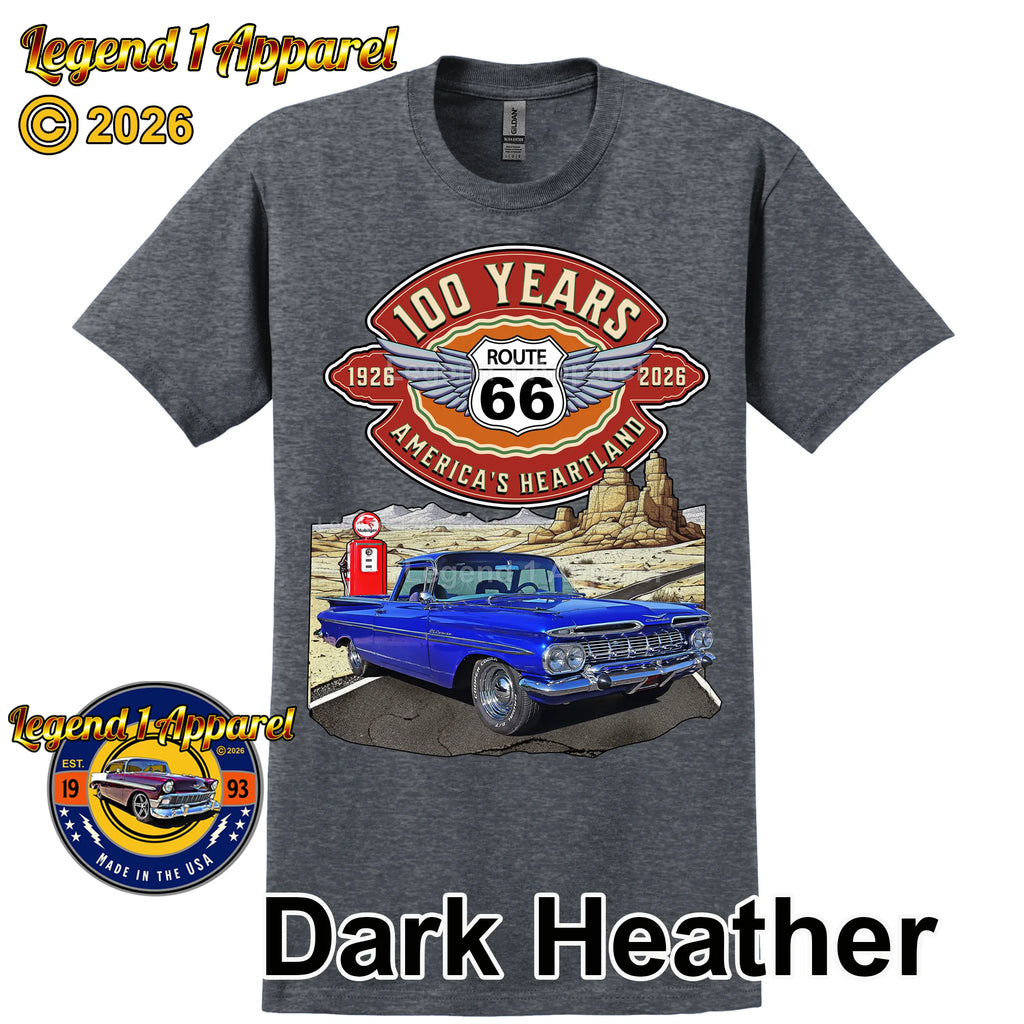 1959 Chevrolet El Camino Classic Truck Graphic Tee – Route 66 100 Years T-Shirt