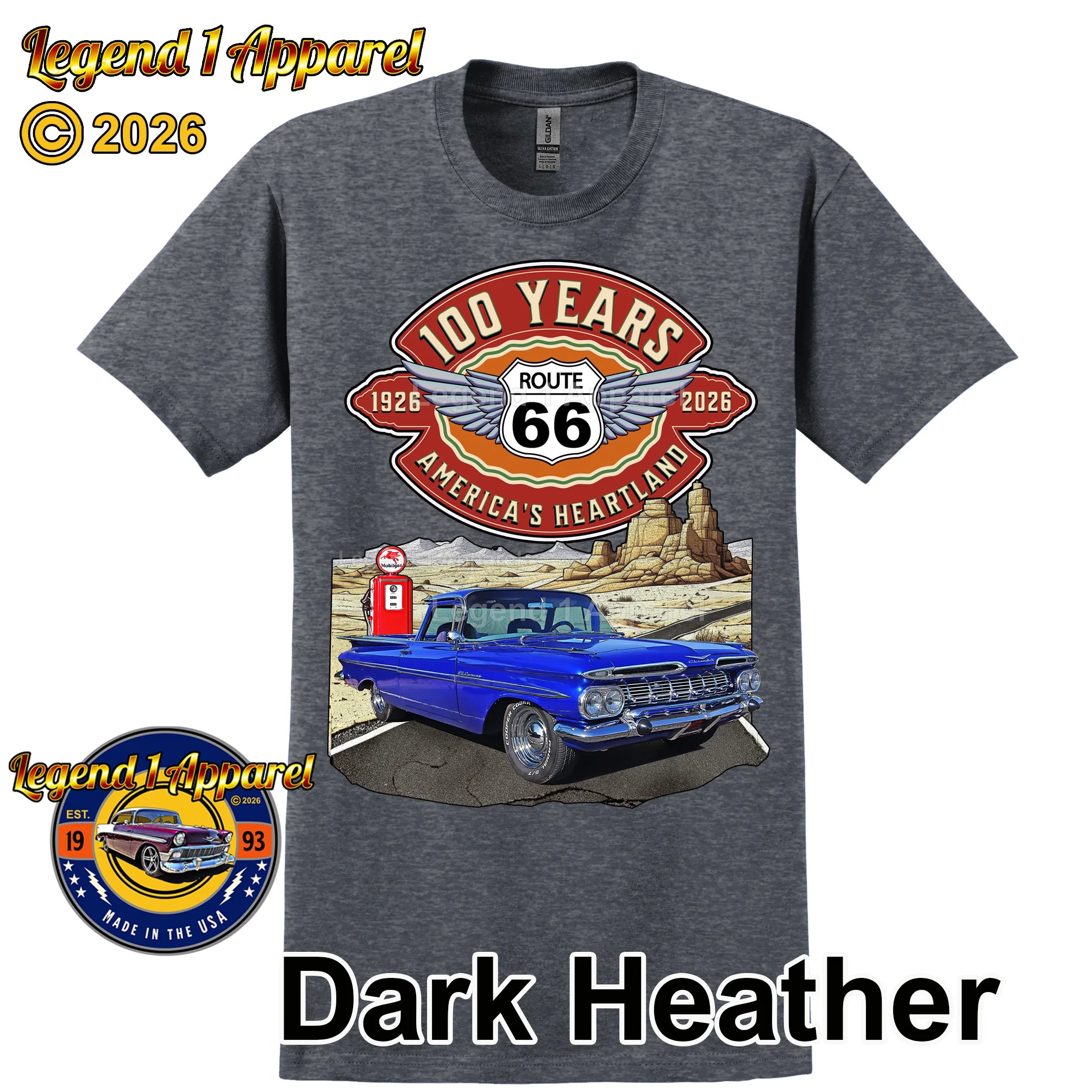 1959 Chevrolet El Camino Classic Truck Graphic Tee – Route 66 100 Years T-Shirt
