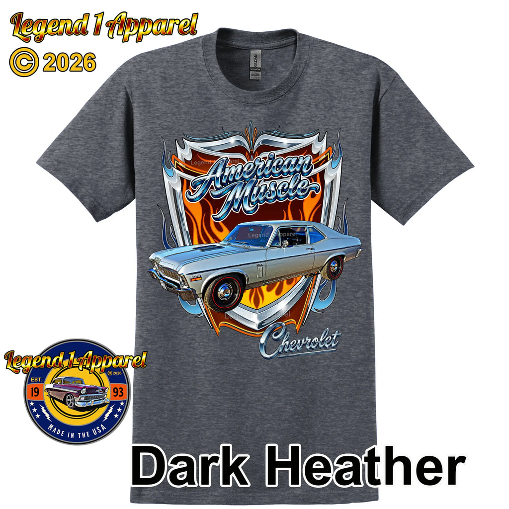 1970 Chevrolet Nova SS American Muscle T-Shirt – 70 Chevy Classic Car Graphic Tee