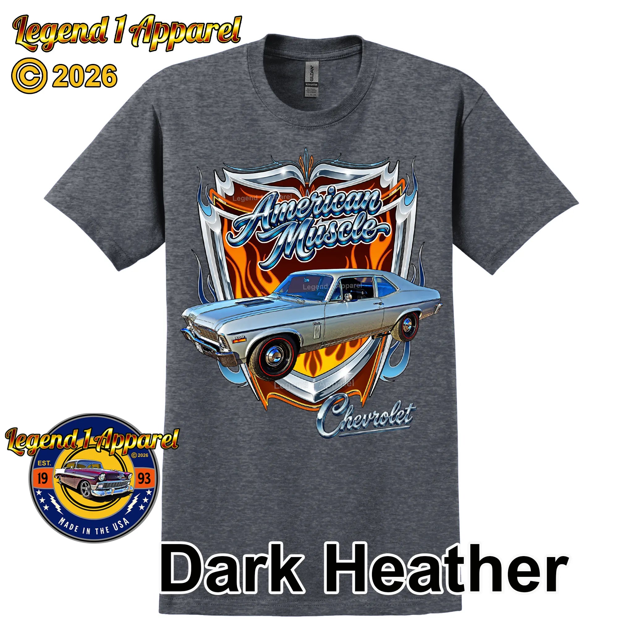 1970 Chevrolet Nova SS American Muscle T-Shirt – 70 Chevy Classic Car Graphic Tee
