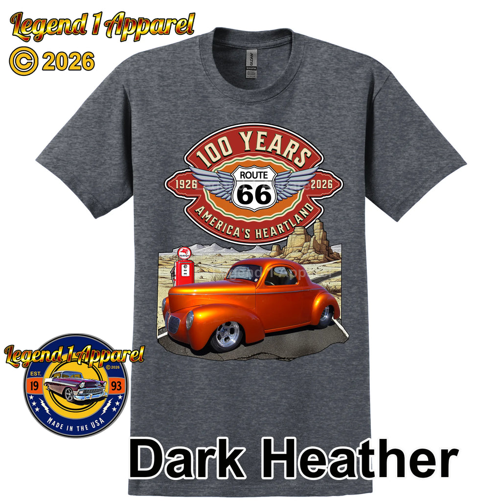 1941 Willys Coupe Classic Car Graphic Tee – Route 66 100 Years T-Shirt
