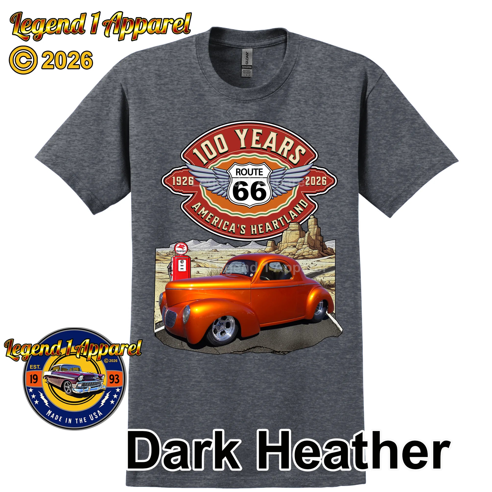 1941 Willys Coupe Classic Car Graphic Tee – Route 66 100 Years T-Shirt