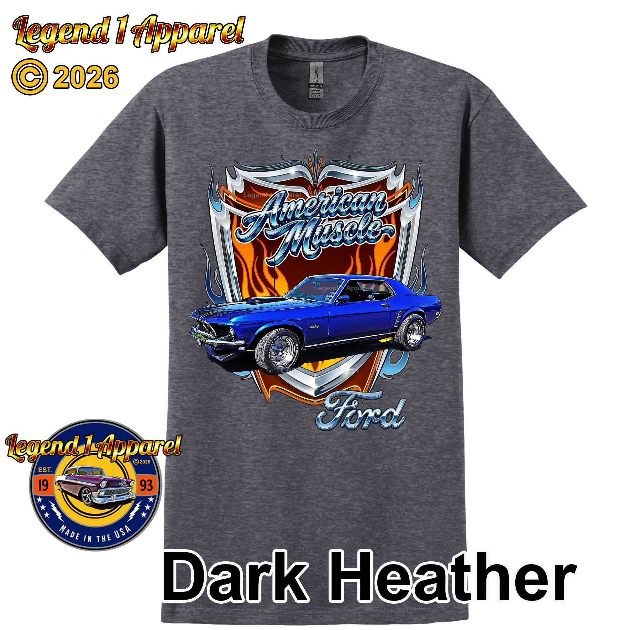 1969 Ford Mustang Classic Car Graphic Tee – American Muscle T-Shirt