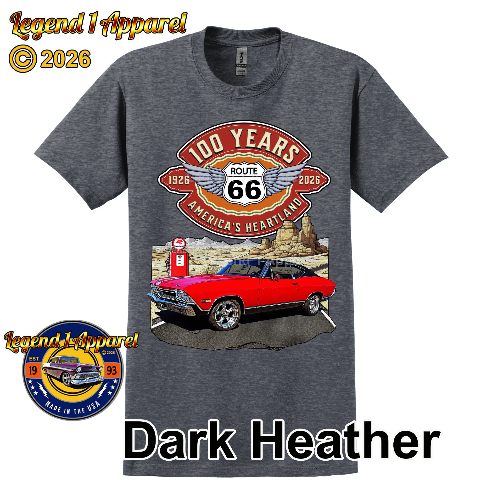 1968 Chevrolet Chevelle SS Classic Car Graphic Tee – Route 66 100 Years T-Shirt
