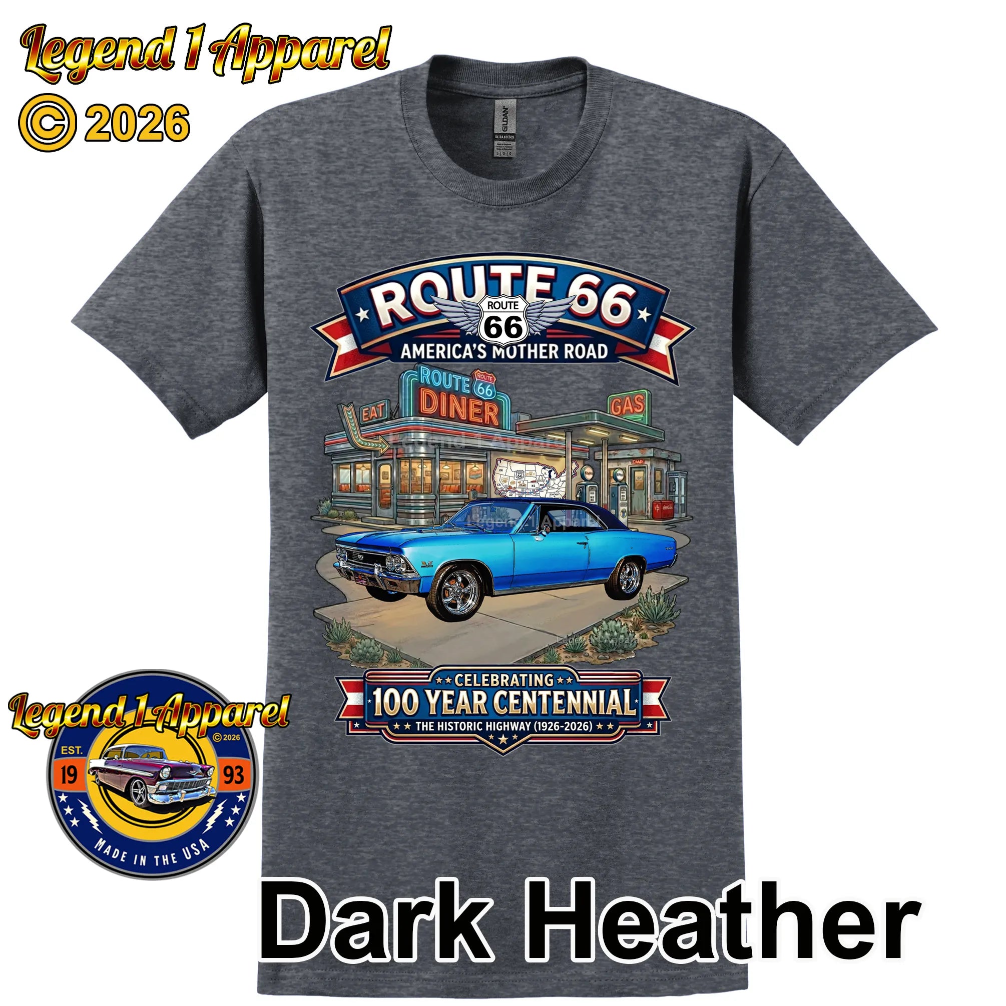 1966 Chevrolet Chevelle SS Classic Car Graphic Tee – Route 66 Centennial T-Shirt