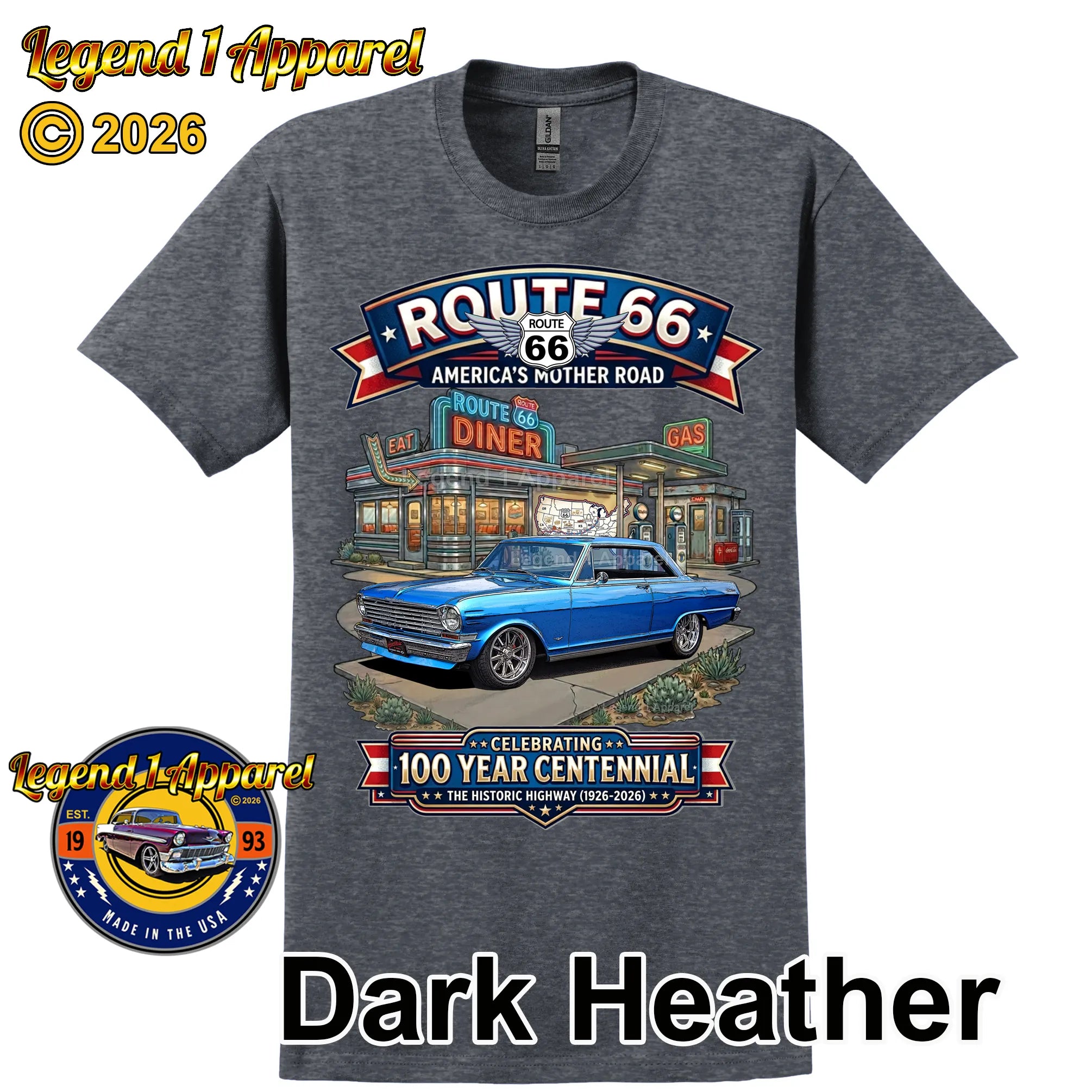 1963 Chevrolet Nova SS Classic Car Graphic Tee – Route 66 Centennial T-Shirt