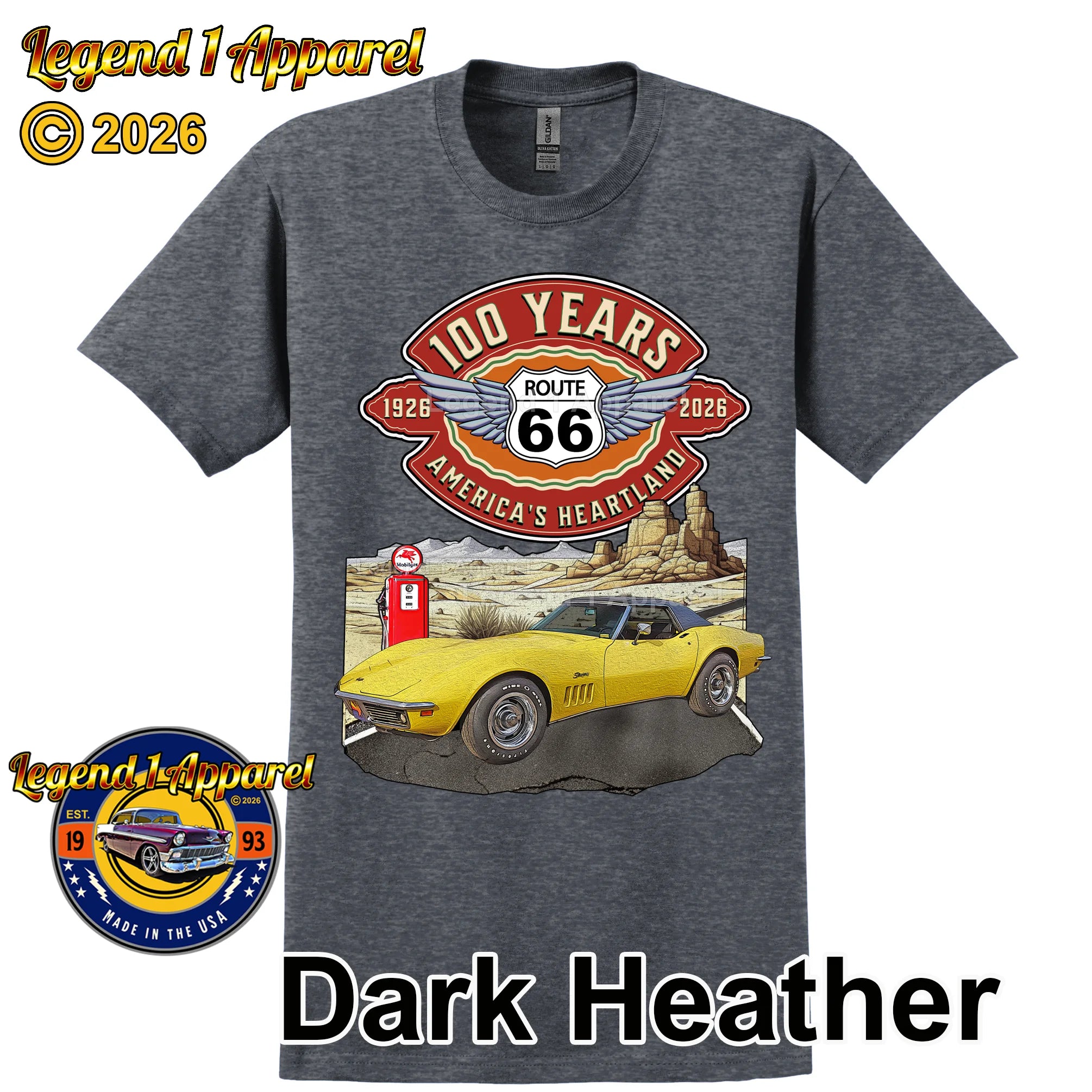 1969 Chevrolet Corvette C3 Classic Car Graphic Tee – Route 66 100 Years T-Shirt