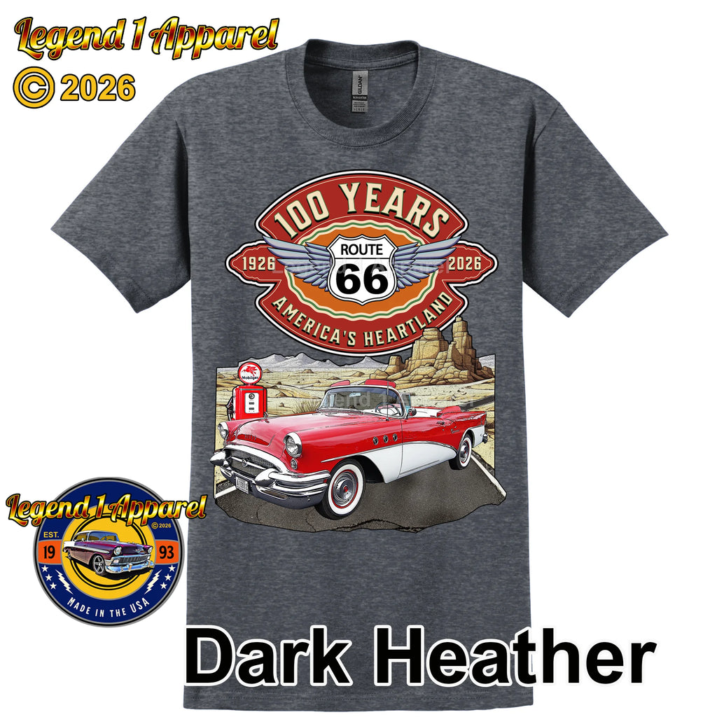 1955 Buick Special Convertible Classic Car Graphic Tee – Route 66 100 Years T-Shirt