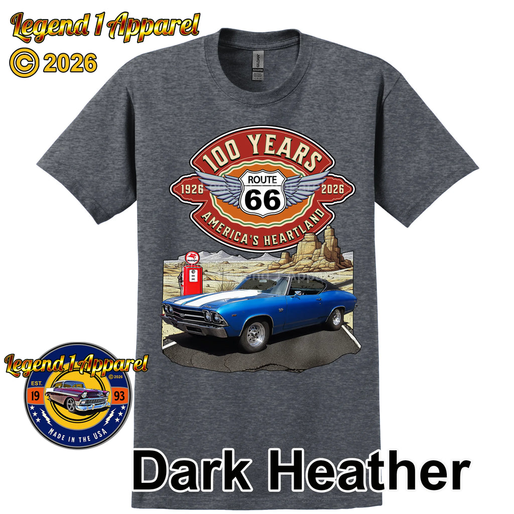 1969 Chevrolet Chevelle SS Classic Car Graphic Tee – Route 66 100 Years T-Shirt