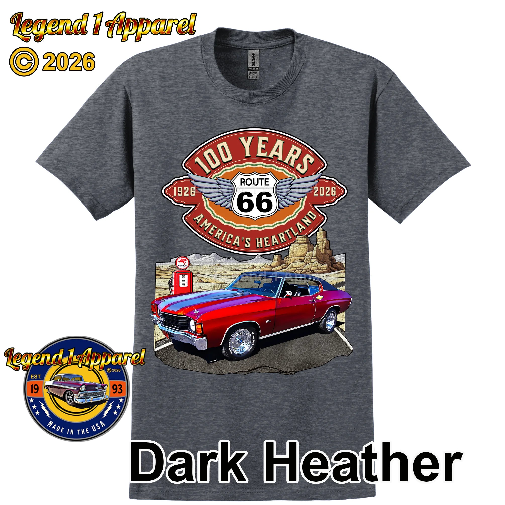 1972 Chevrolet Chevelle SS Classic Car Graphic Tee – Route 66 100 Years T-Shirt