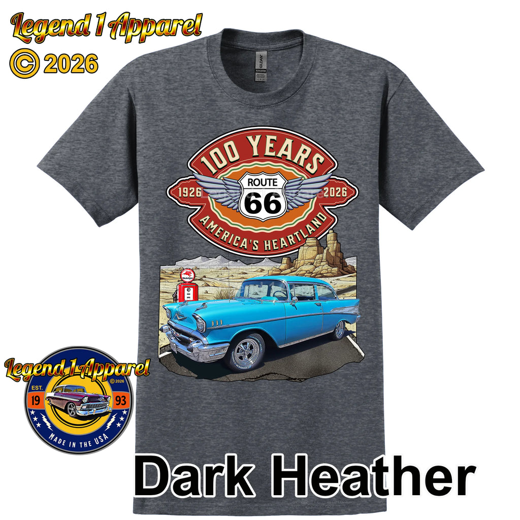 1957 Chevrolet Bel Air Coupe Classic Car Graphic Tee – Route 66 100 Years T-Shirt