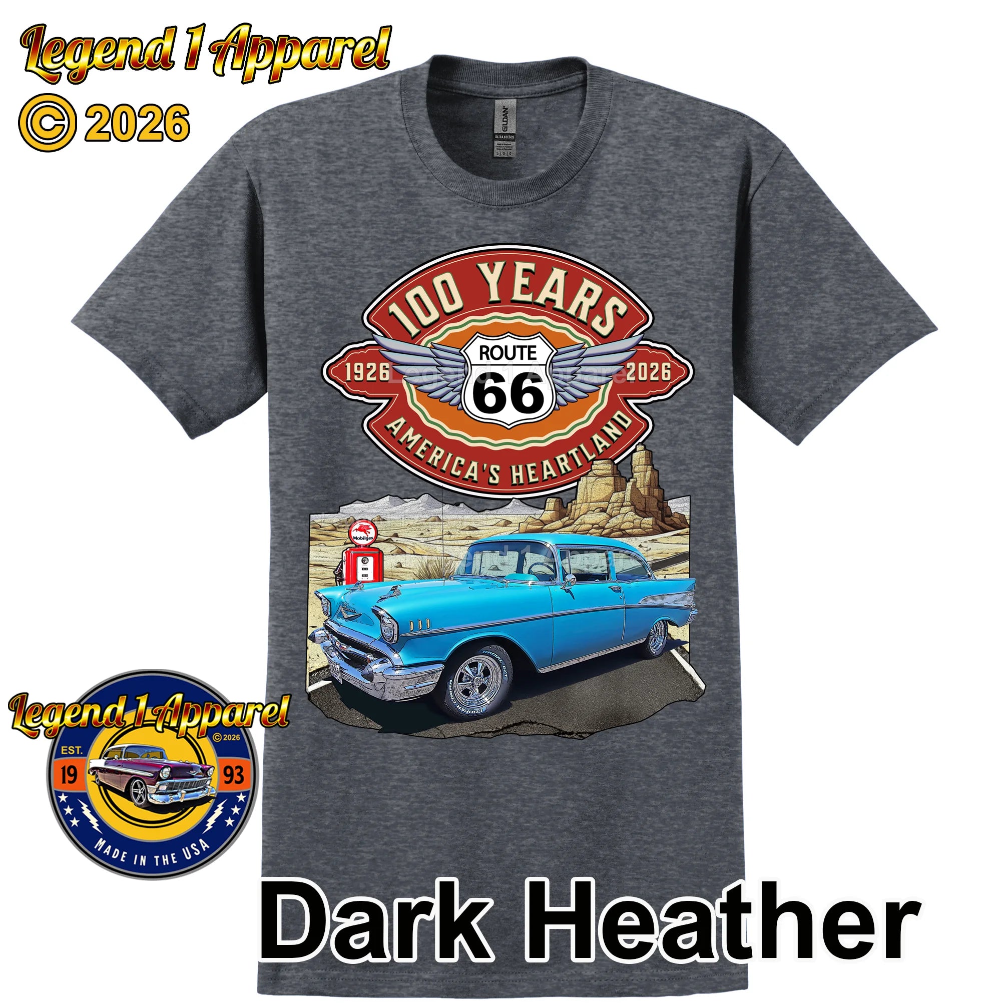 1957 Chevrolet Bel Air Coupe Classic Car Graphic Tee – Route 66 100 Years T-Shirt