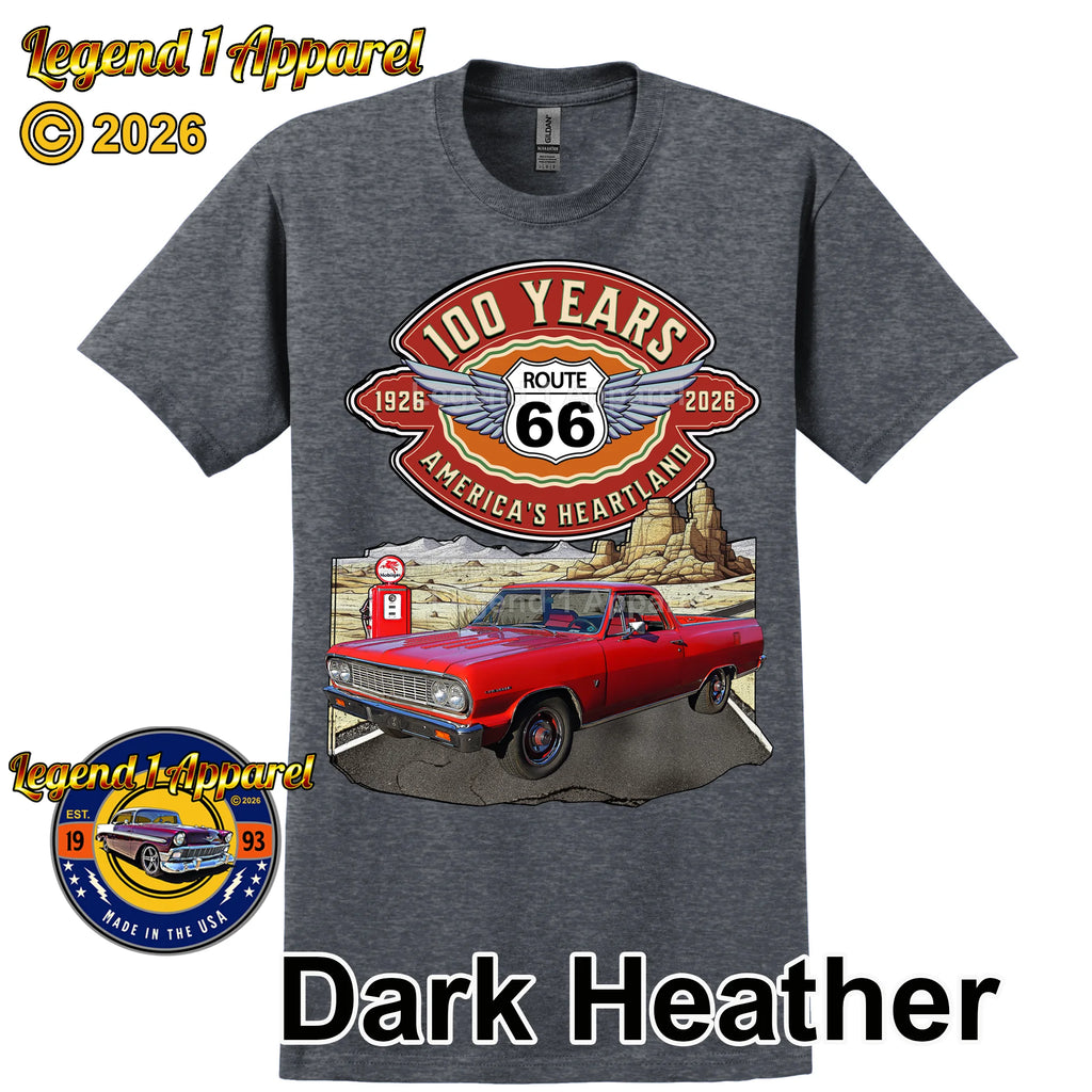 1964 Chevrolet El Camino Classic Truck Graphic Tee – Route 66 100 Years T-Shirt