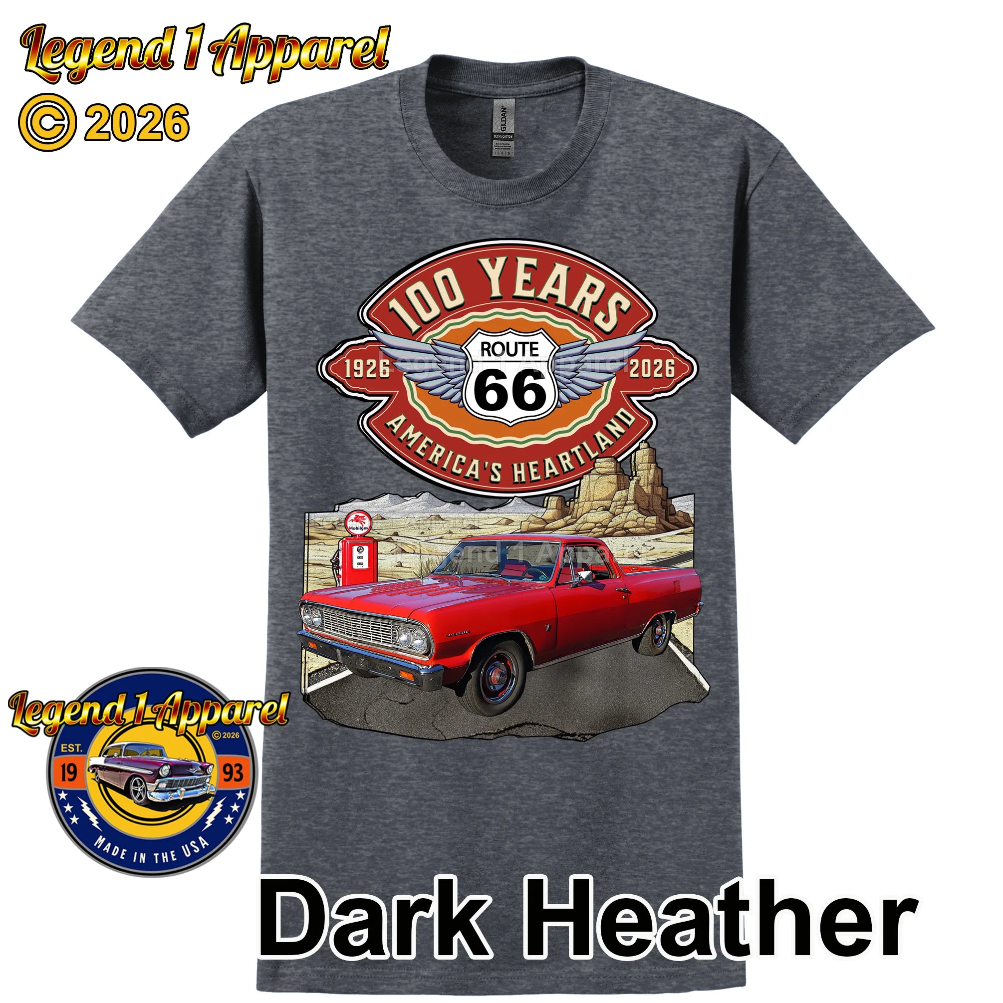 1964 Chevrolet El Camino Classic Truck Graphic Tee – Route 66 100 Years T-Shirt
