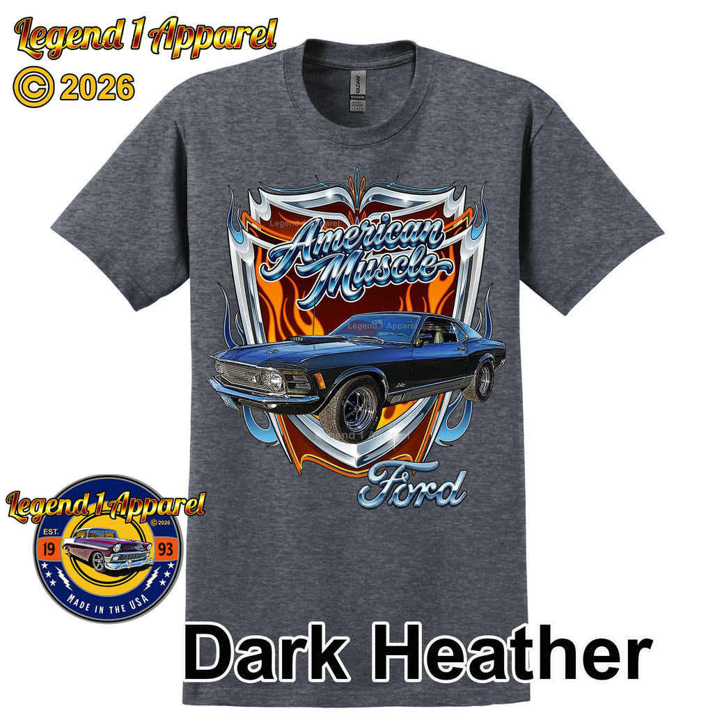 1970 Ford Mustang Fastback Mach 1 Classic Car Graphic Tee – American Muscle T-Shirt