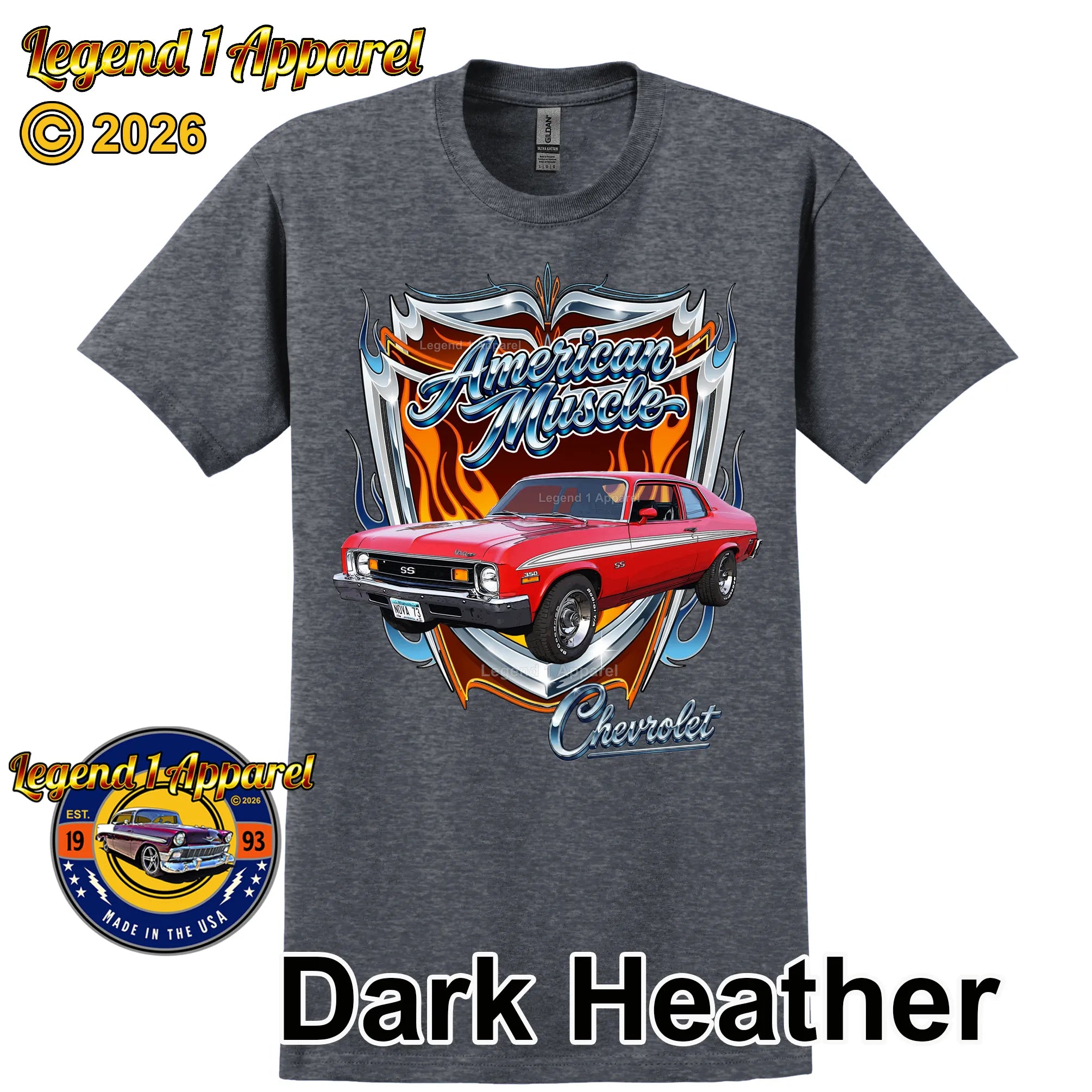 1973 Chevrolet Nova SS American Muscle T-Shirt – 73 Chevy Classic Car Graphic Tee