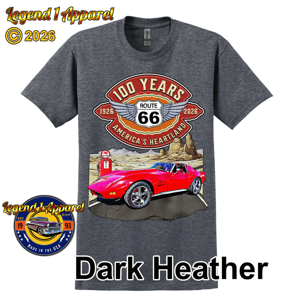 1974 Chevrolet Corvette C3 Classic Car Graphic Tee – Route 66 100 Years T-Shirt