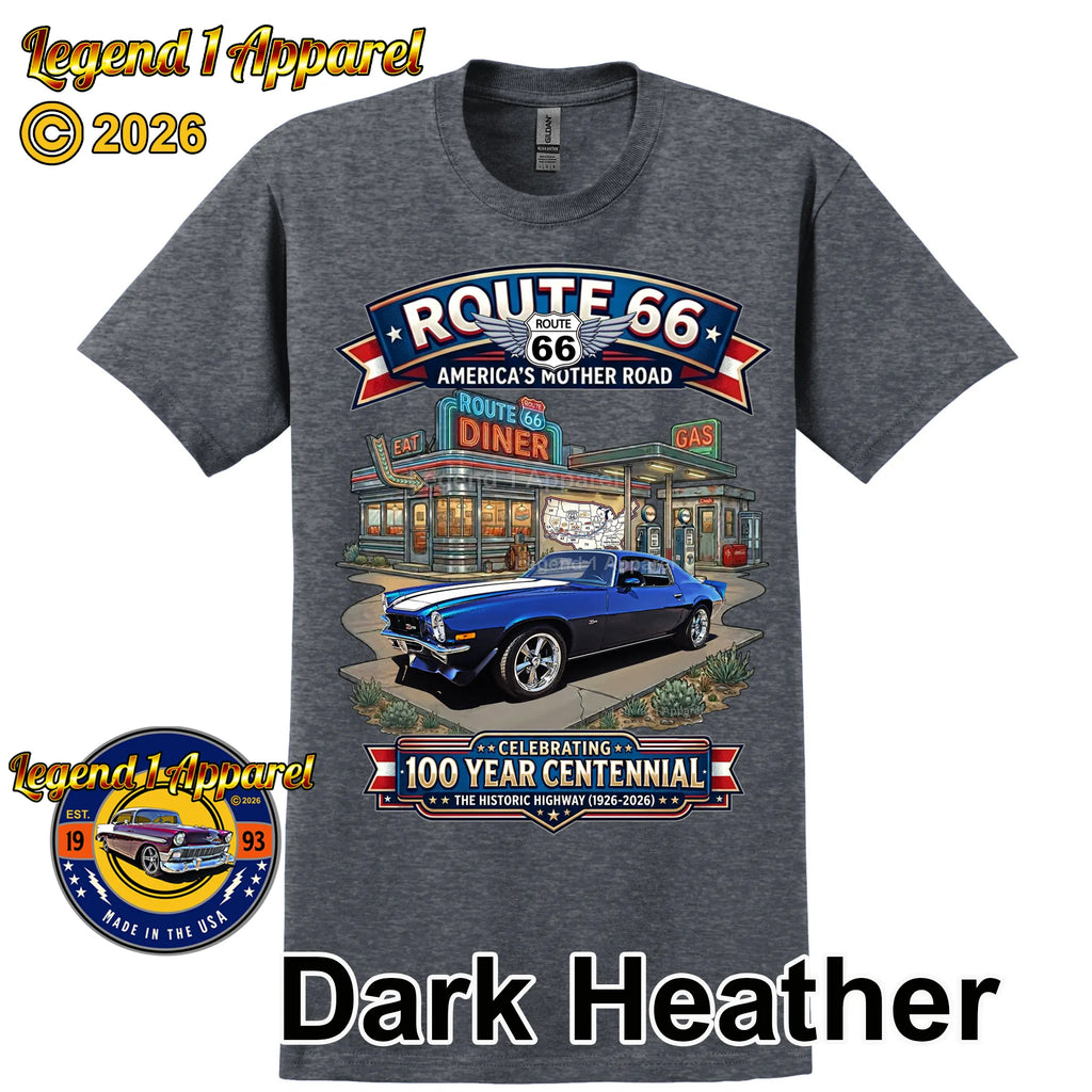 1973 Chevrolet Camaro Classic Car Graphic Tee – Route 66 Centennial T-Shirt