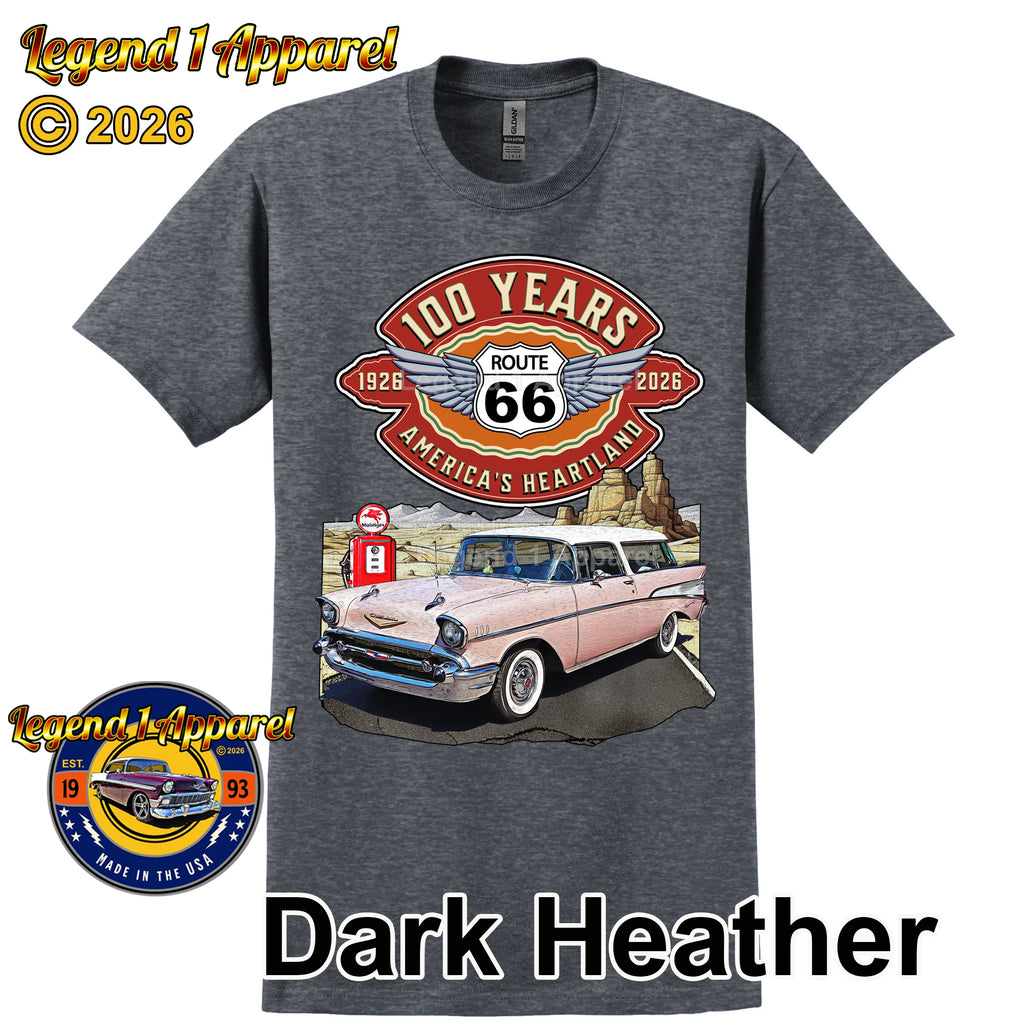 1957 Chevrolet Bel Air Nomad Classic Car Graphic Tee – Route 66 100 Years T-Shirt
