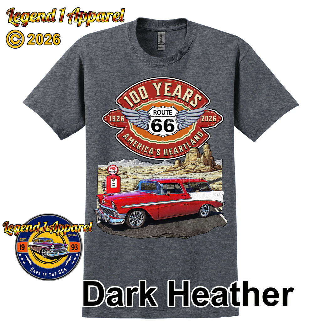 1956 Chevrolet Bel Air Nomad Classic Car Graphic Tee – Route 66 100 Years T-Shirt