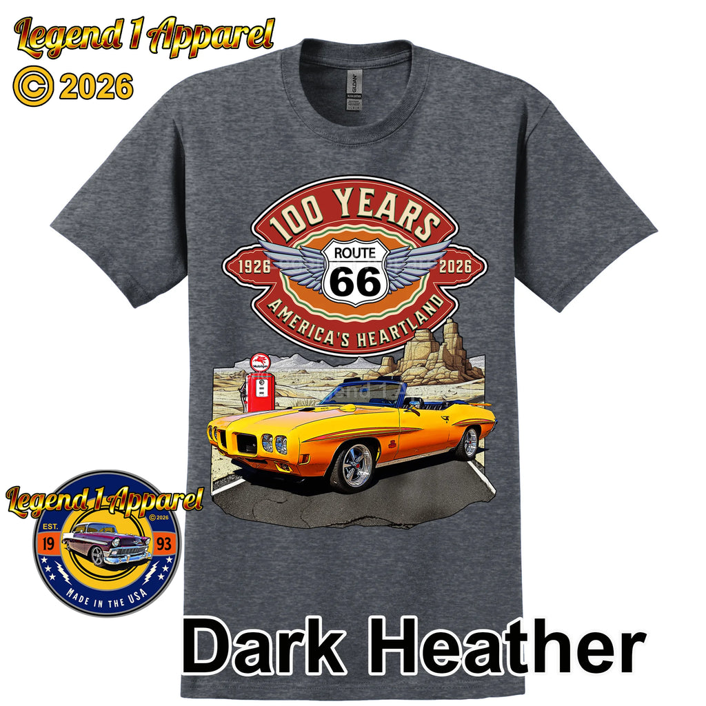 1970 Pontiac GTO Classic Car Graphic Tee – Route 66 100 Years T-Shirt