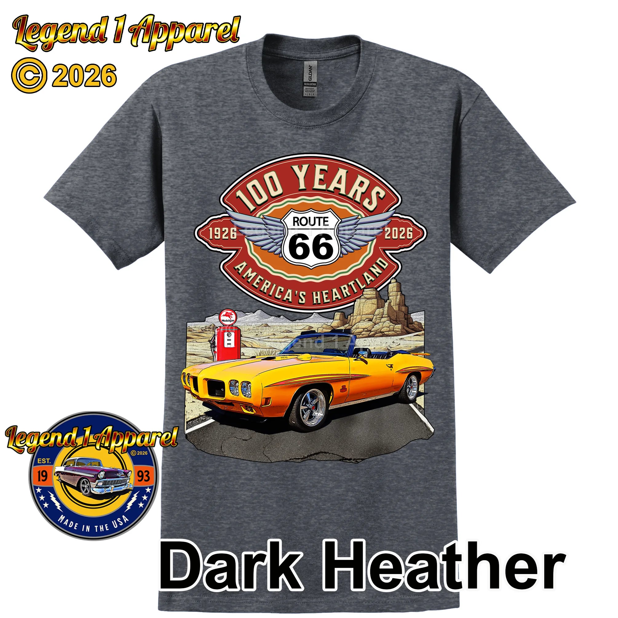 1970 Pontiac GTO Classic Car Graphic Tee – Route 66 100 Years T-Shirt