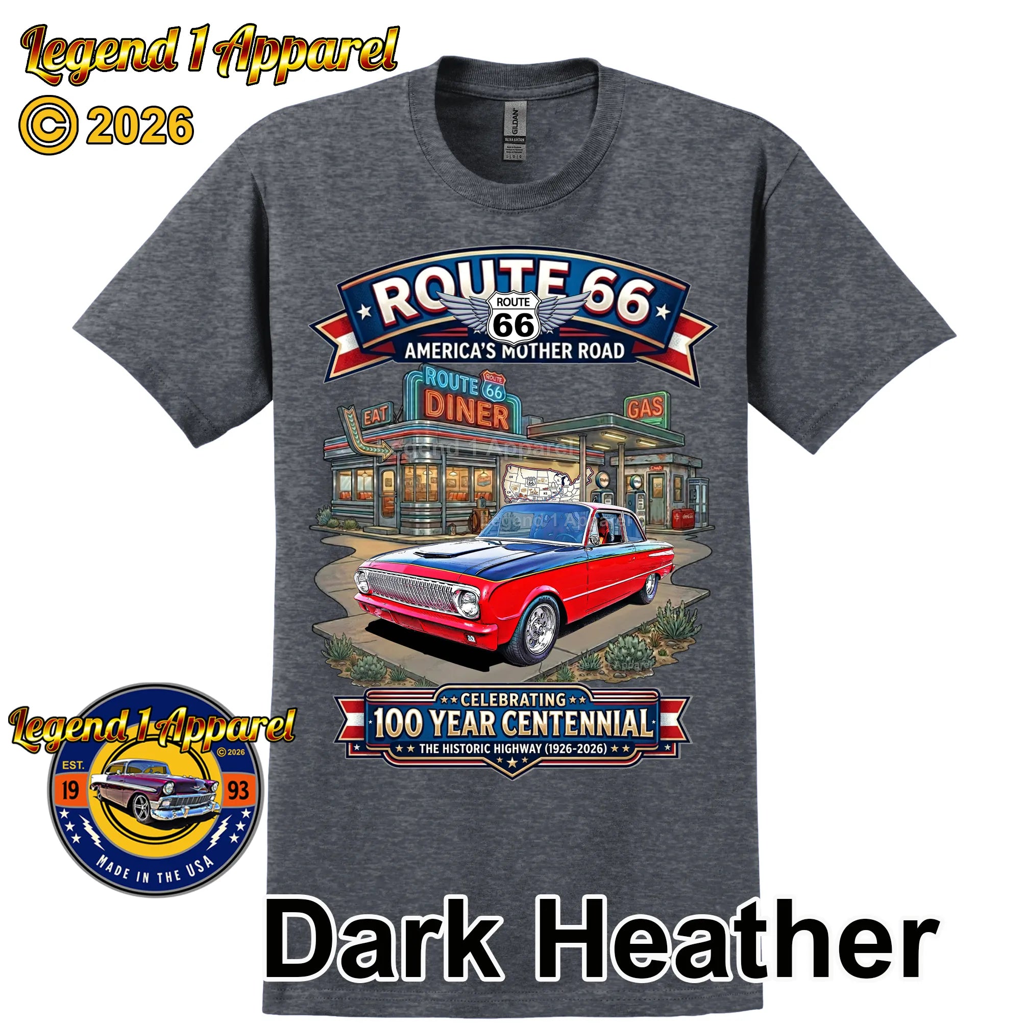1963 Ford Falcon Classic Car Graphic Tee – Route 66 Centennial T-Shirt