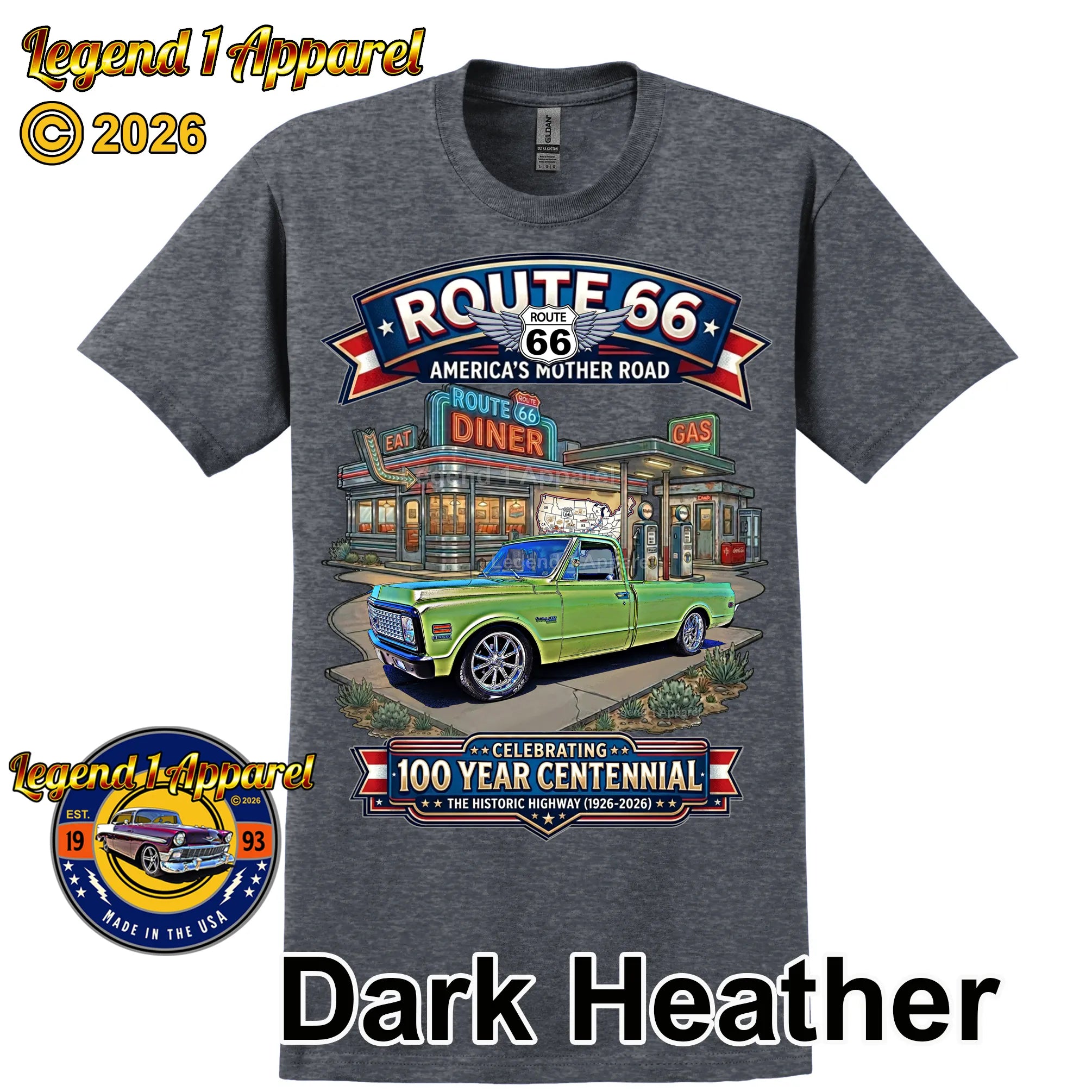 1972 Chevrolet Pick Up C10 Square Body Classic Truck Graphic Tee – Route 66 Centennial T-Shirt