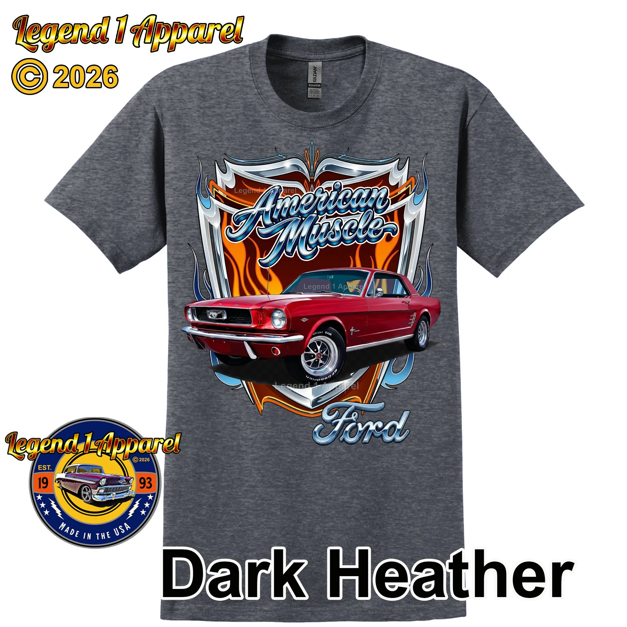 1966 Ford Mustang Hardtop Car Graphic Tee – American Muscle T-Shirt