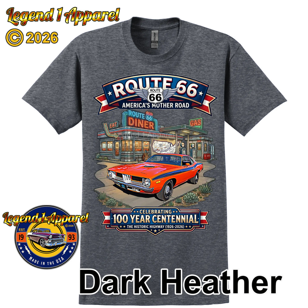 1972 Plymouth Cuda Classic Car Graphic Tee – Route 66 Centennial T-Shirt
