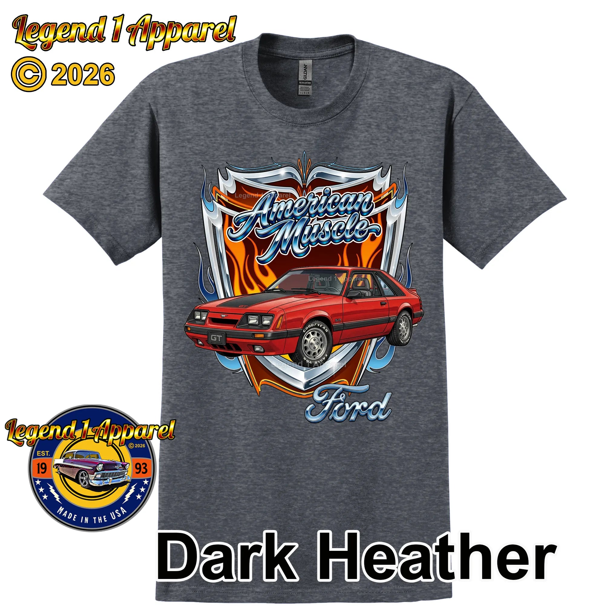 1986 Ford Mustang GT Classic Car Graphic Tee – American Muscle T-Shirt