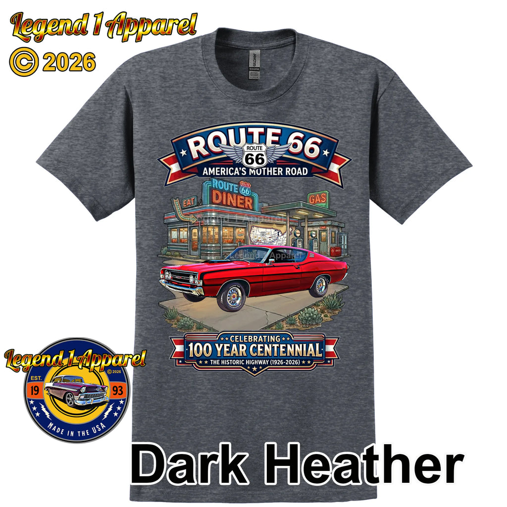 1968 Ford Torino GT Classic Car Graphic Tee – Route 66 Centennial T-Shirt