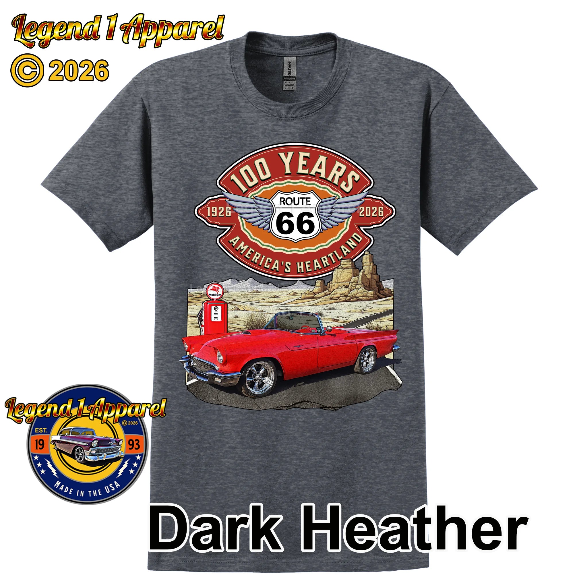 1957 Ford Thunderbird Classic Car Graphic Tee – Route 66 100 Years T-Shirt