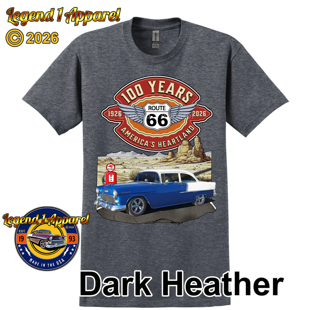 1955 Chevrolet Bel Air Coupe Classic Car Graphic Tee – Route 66 100 Years T-Shirt