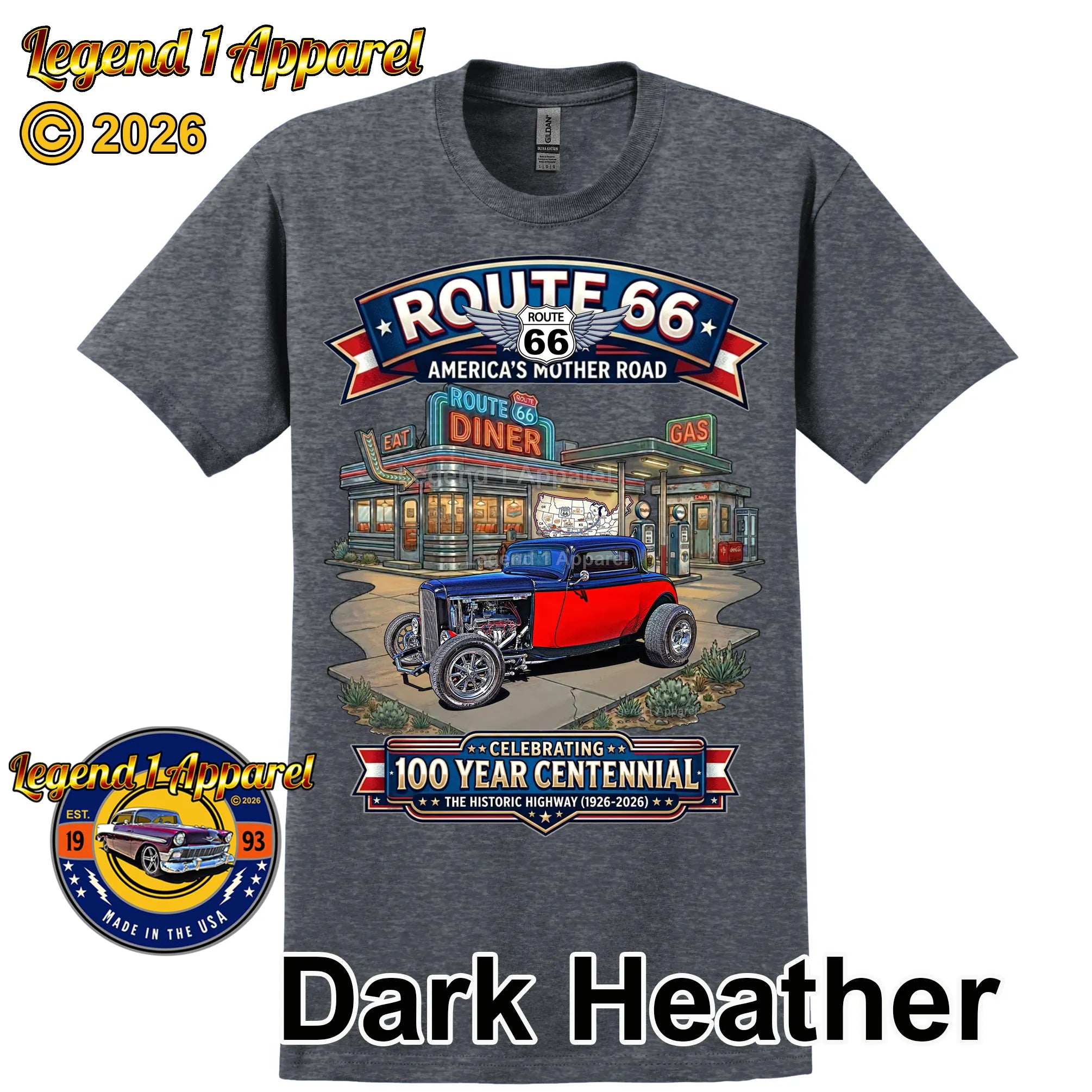 1932 Ford Deuce Coupe Classic Car Graphic Tee – Route 66 Centennial T-Shirt