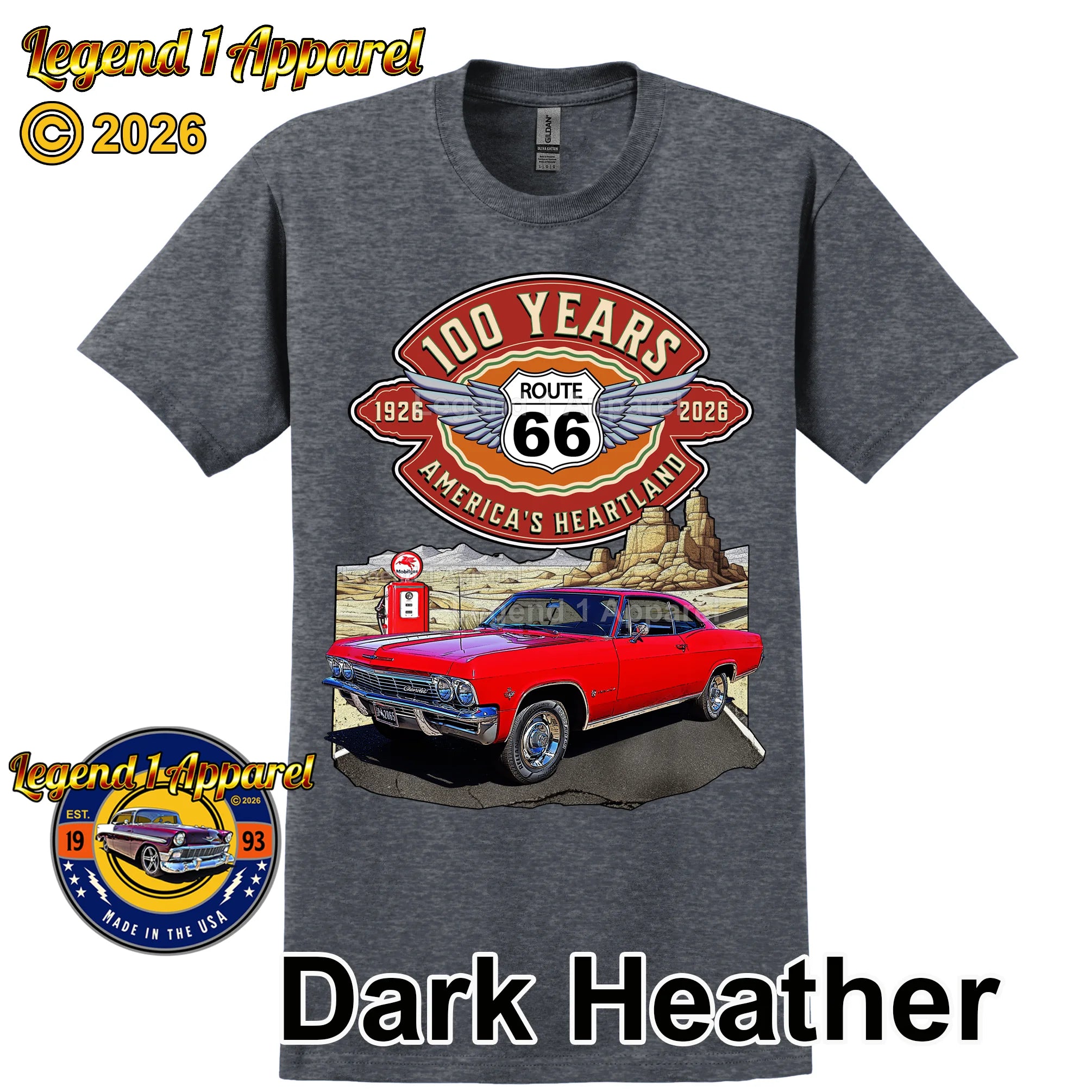1965 Chevrolet Impala SS Classic Car Graphic Tee – Route 66 100 Years T-Shirt