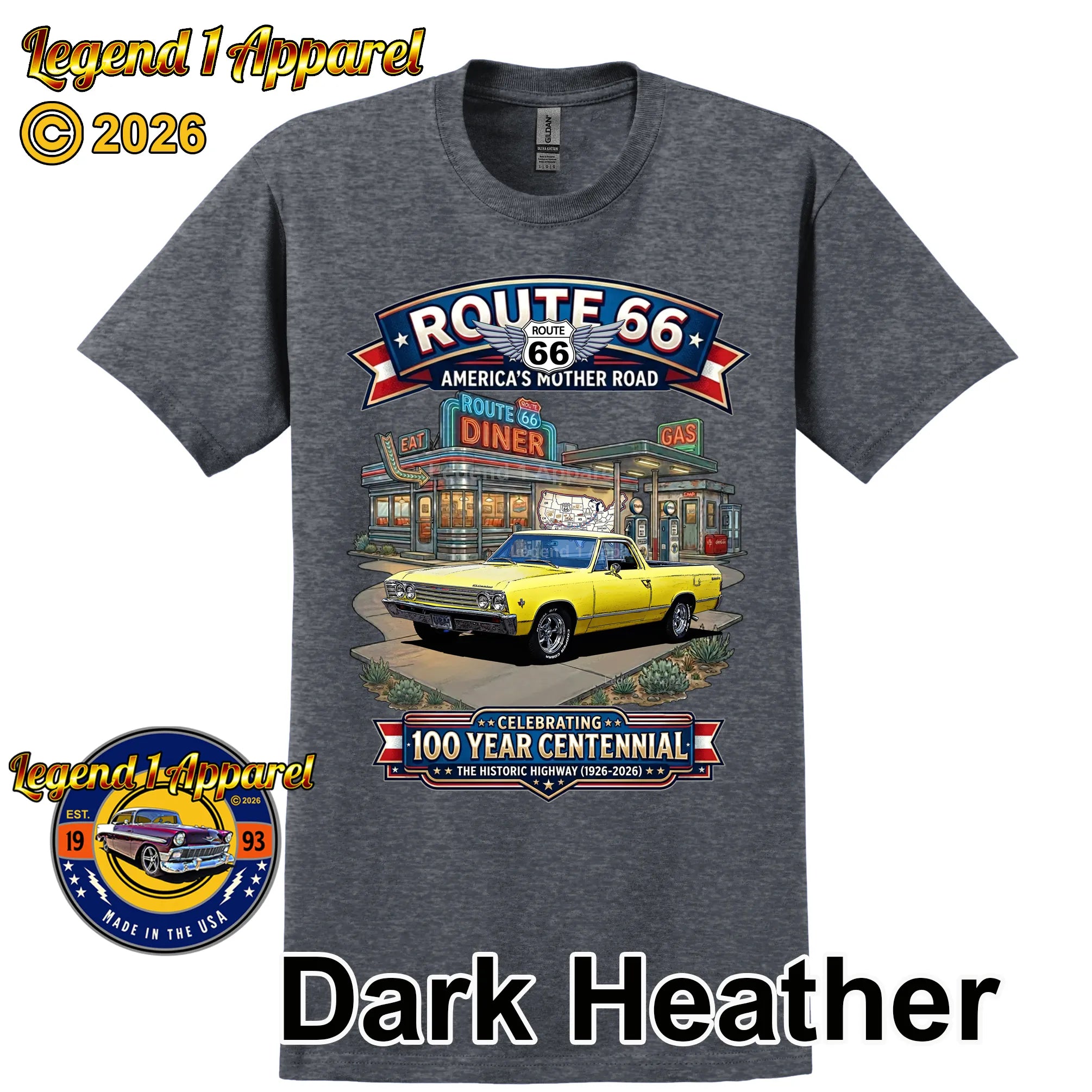 1967 Chevrolet El Camino Classic Truck Graphic Tee – Route 66 Centennial T-Shirt