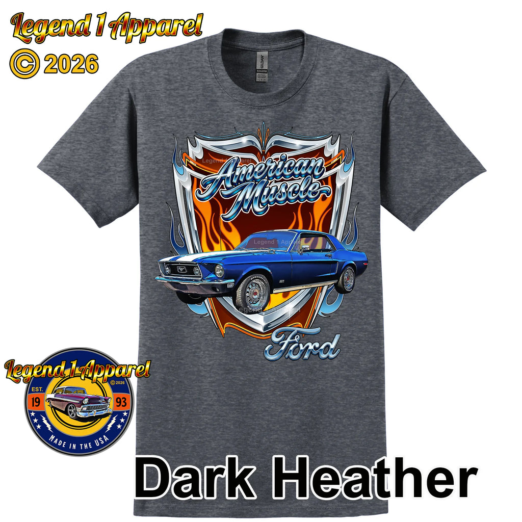 1968 Ford Mustang GT Classic Car Graphic Tee – American Muscle T-Shirt